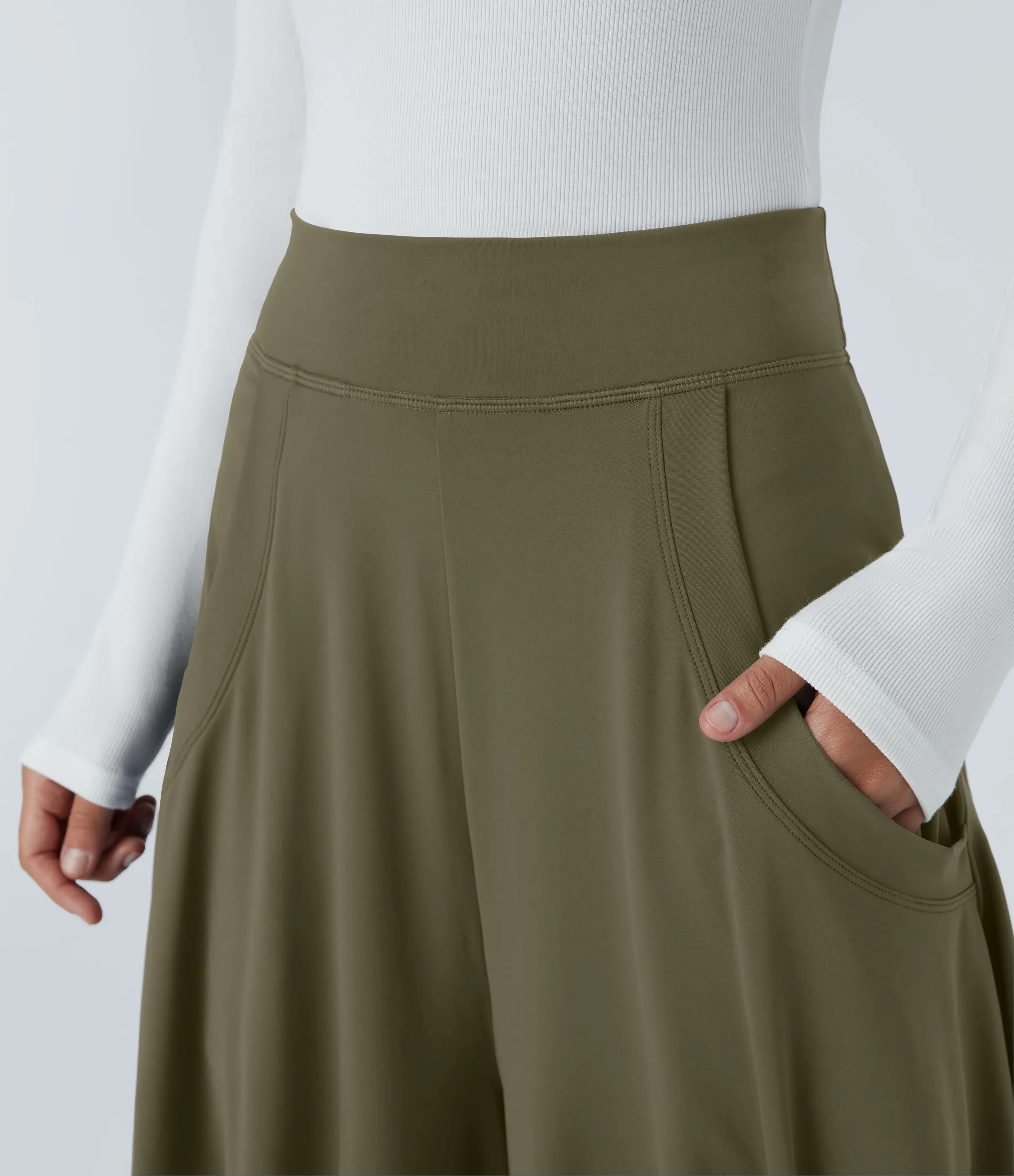 Halara Pantalón drapeado de pierna ancha y tiro medio con múltiples bolsillos - Withered Green - L(regular) sold by Halara product image thumbnail 5