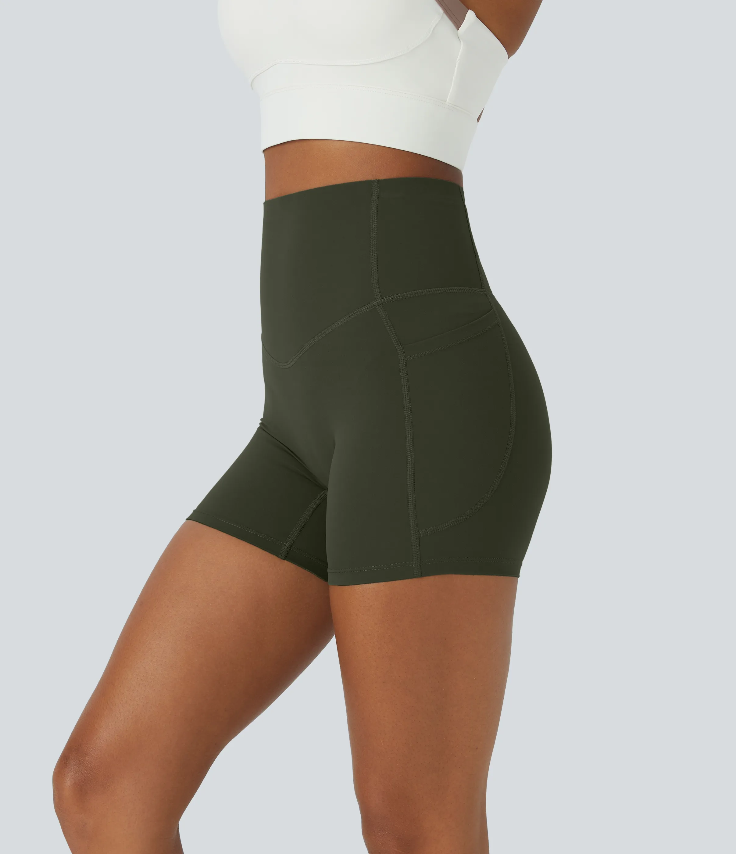 Halara Shorts de ciclista UltraSculpt™ moldeadores de abdomen de tiro alto y bolsillos laterales 12.5cm - Deep Woodland Green - M sold by Halara product image thumbnail 2