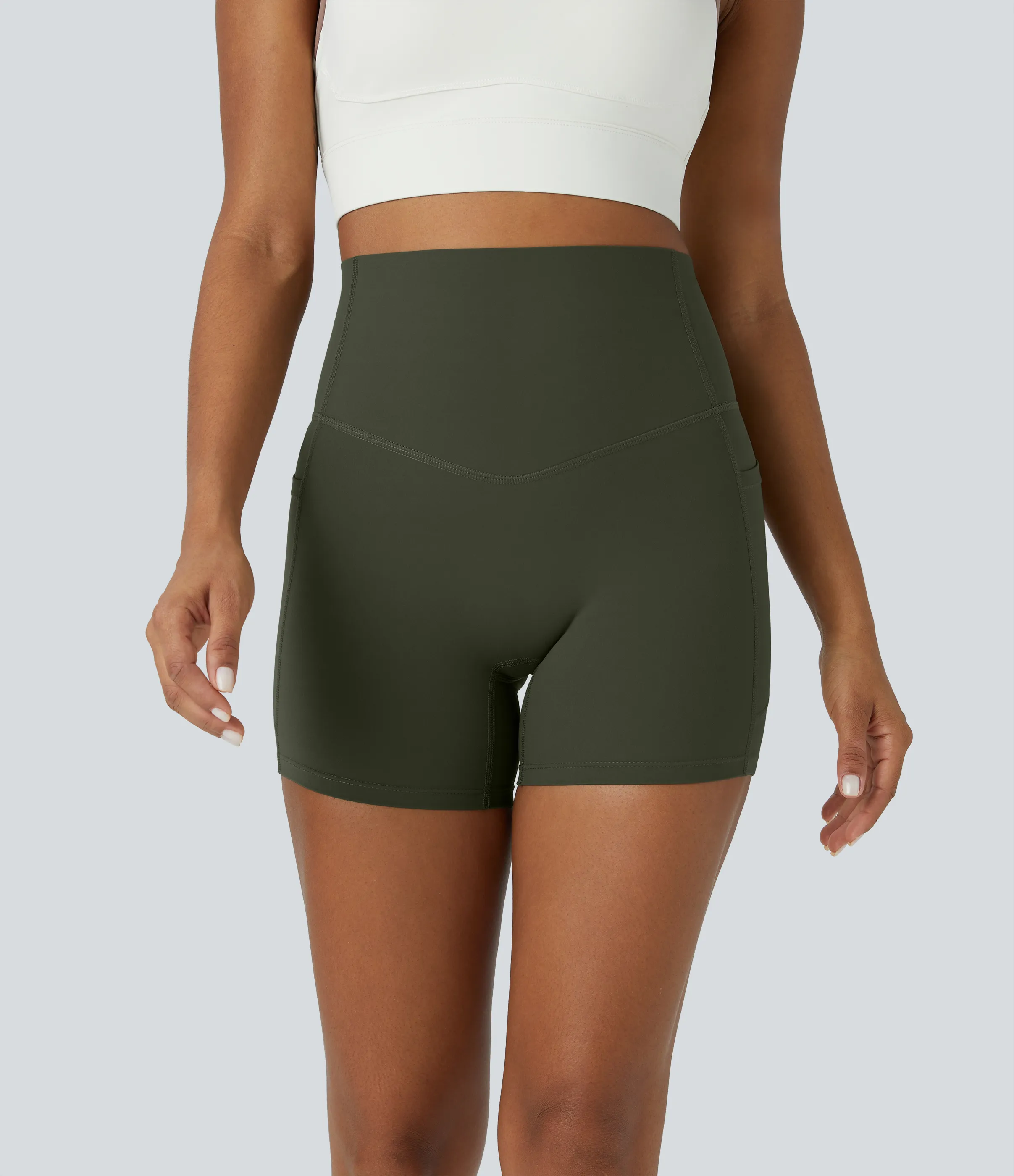 Halara Shorts de ciclista UltraSculpt™ moldeadores de abdomen de tiro alto y bolsillos laterales 12.5cm - Deep Woodland Green - M sold by Halara product image thumbnail 3