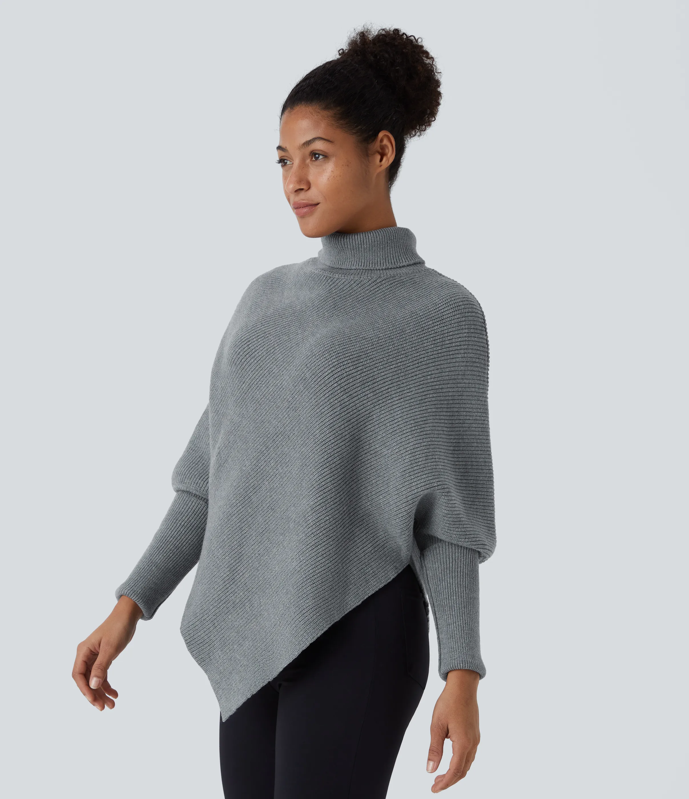 Halara Suéter oficina cuello alto manga larga dobladillo asimétrico - Mottled Cloud Grey - XS sold by Halara product image thumbnail 4