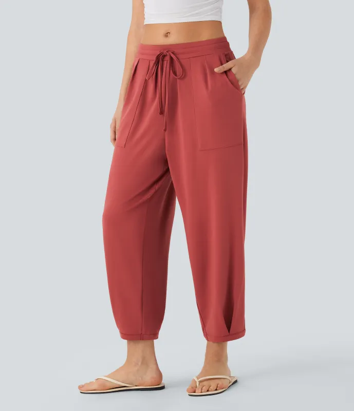 Halara Pantalones casuales ajustados de tiro medio con cordón y bolsillos - Rust - S(regular) made by Halara