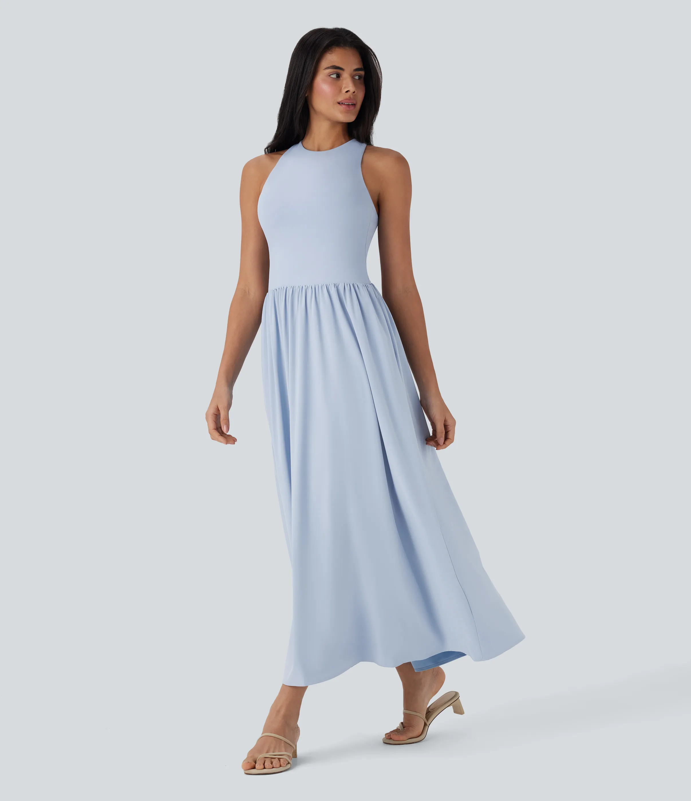 Halara Vestido largo casual Breezeful™ de secado rápido con espalda abierta cruzada y con bolsillos laterales - Ballad Blue - XL sold by Halara product image thumbnail 4