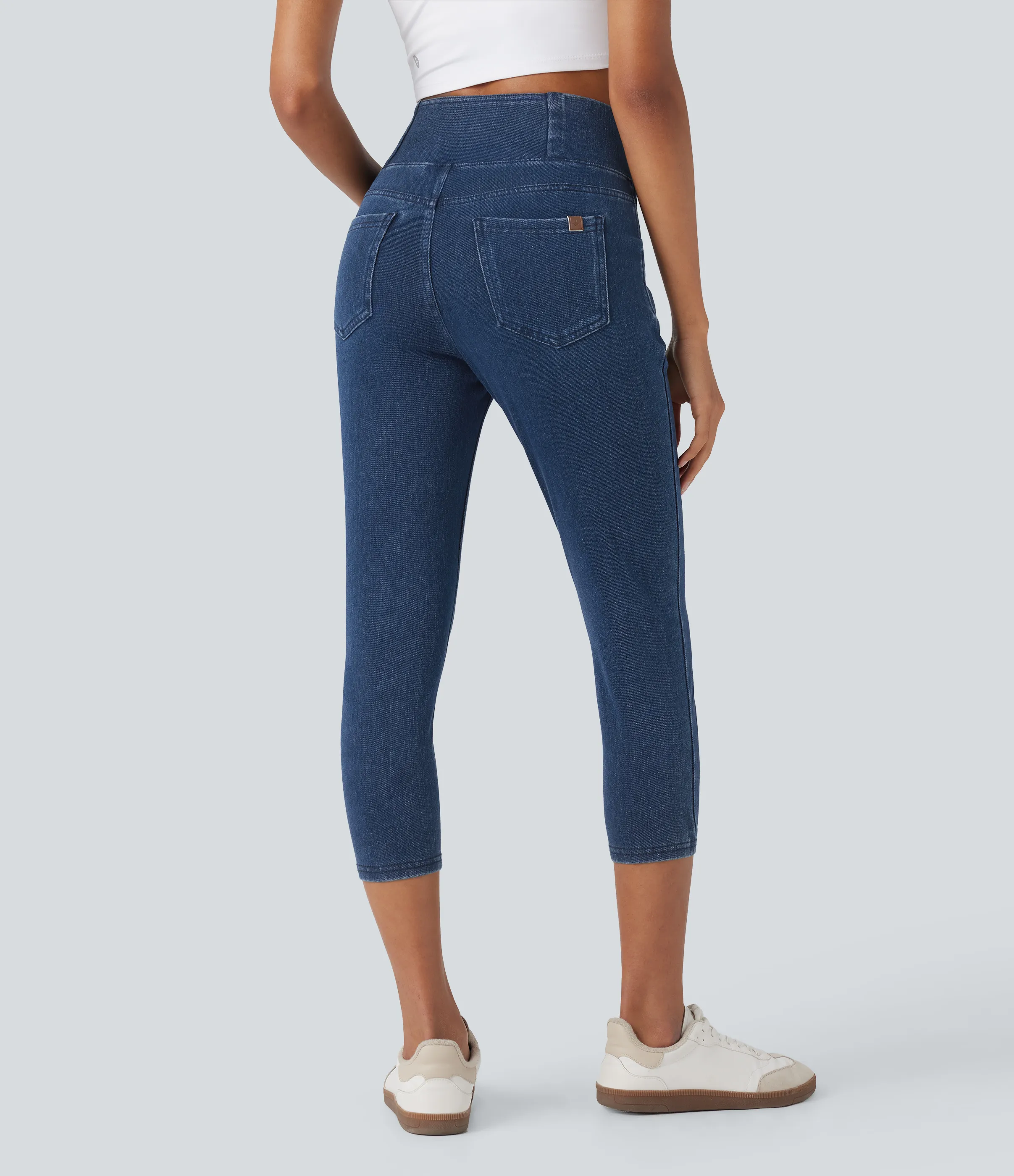 Halara Leggings capri Halara Flex™ Denim mezclilla punto elástico tiro alto bolsillo - Washed Denim Bleached Blue - XS(regular) sold by Halara product image thumbnail 3