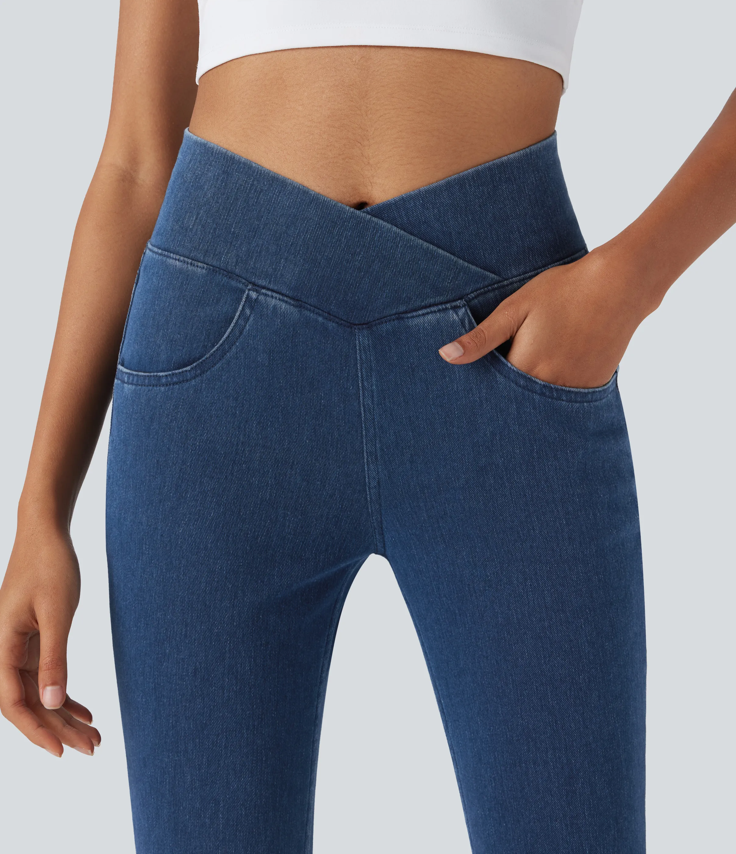 Halara Leggings capri Halara Flex™ Denim mezclilla punto elástico tiro alto bolsillo - Washed Denim Bleached Blue - XS(regular) sold by Halara product image thumbnail 5