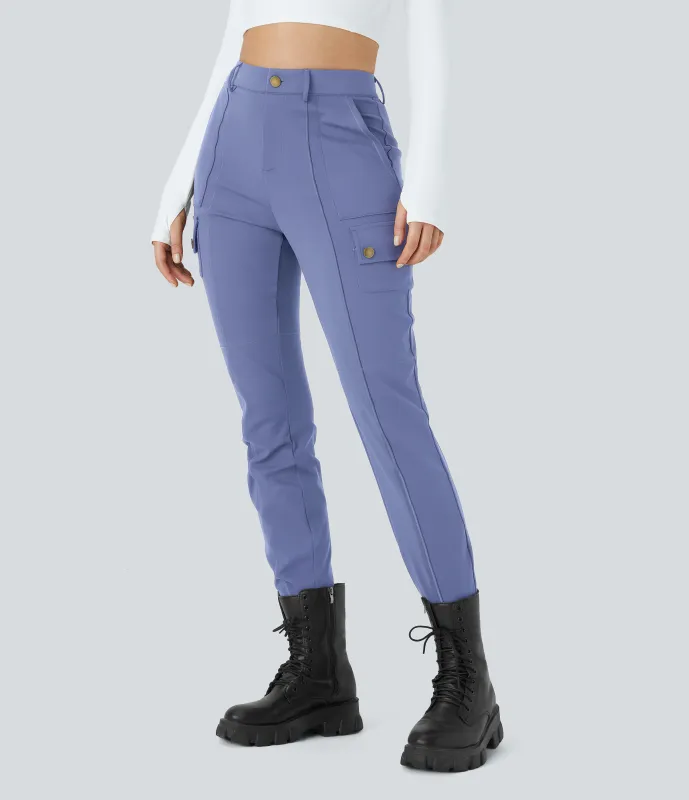 Halara Pantalón cargo ajustado tiro alto múltiple bolsillo cremallera botón - Jacaranda - L(regular) made by Halara