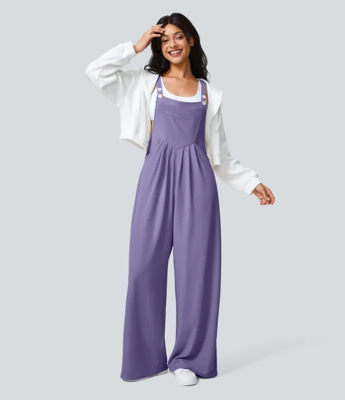 Halara Overol botón correa ajustable bolsillo múltiple gofre plisado - Mellow Purple - M(regular) made by Halara
