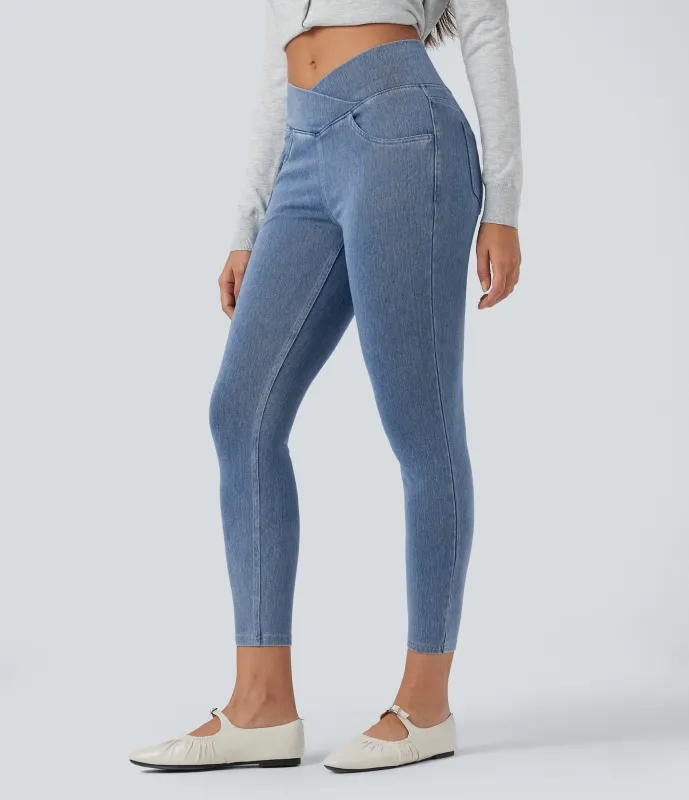 Halara Leggings Halara Flex™ Denim oficina elástico múltiple bolsillo cruzado tiro alto - Blue Jasper Denim - S(7/8) made by Halara