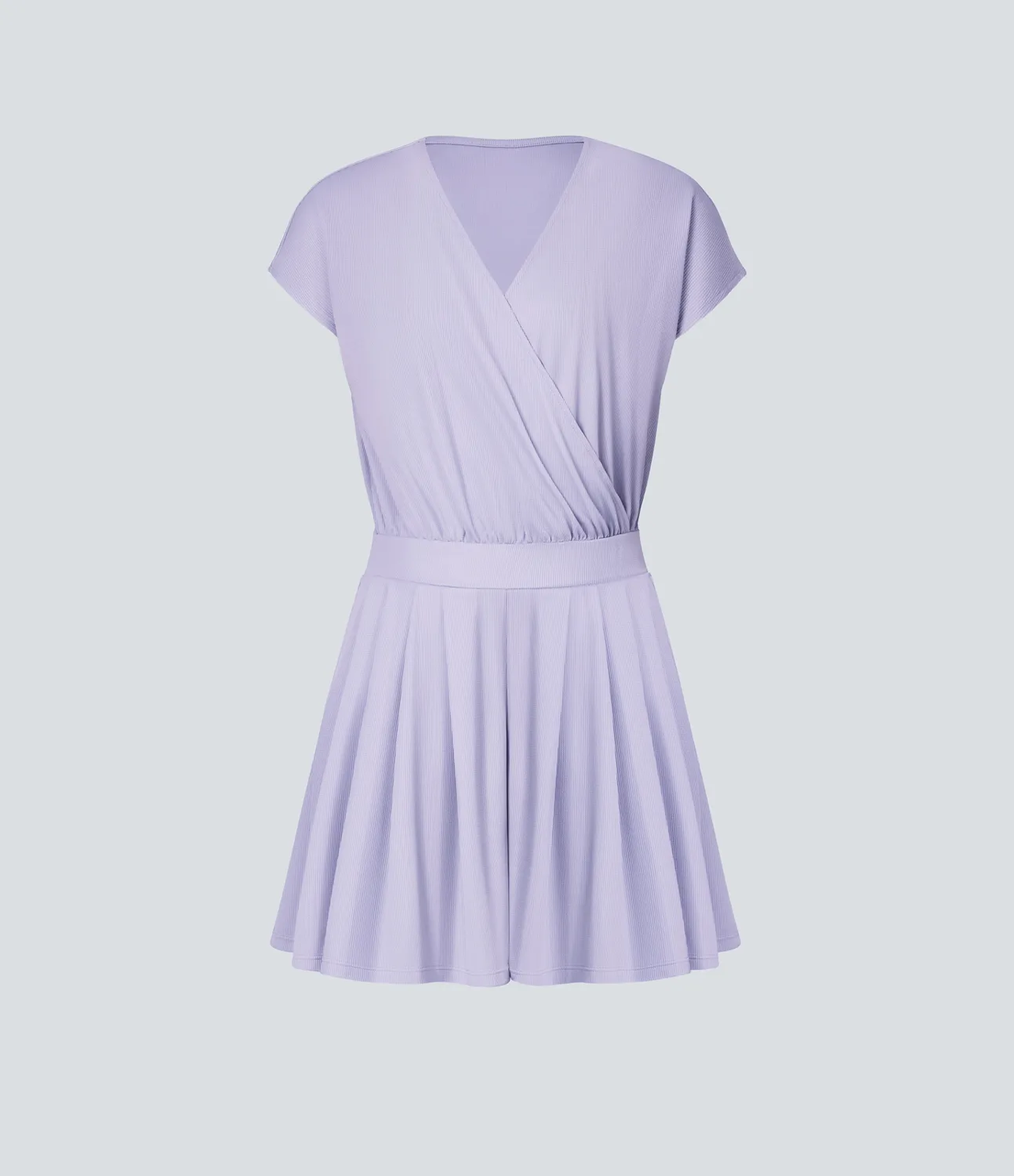 Halara Mono de manga corta casual con cuello en V y bolsillos laterales en tela gofre - Mashed Taro purple - S sold by Halara product image thumbnail 5