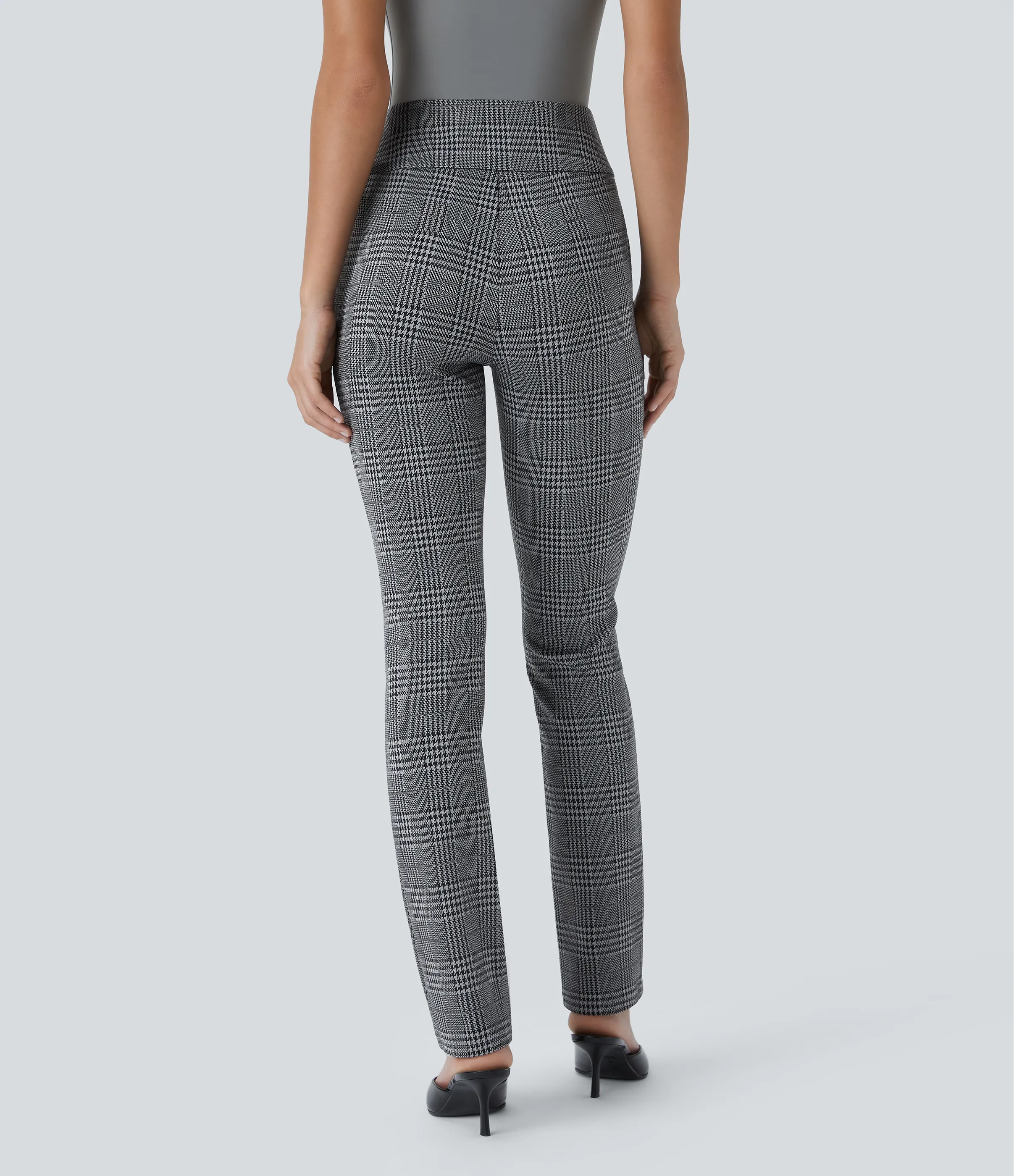 Halara Pantalón Halara Flex™ oficina ajustado pata gallo bolsillo lateral botón decorativo tiro alto - Dark Gray Plaid - XS(tall) sold by Halara product image thumbnail 3
