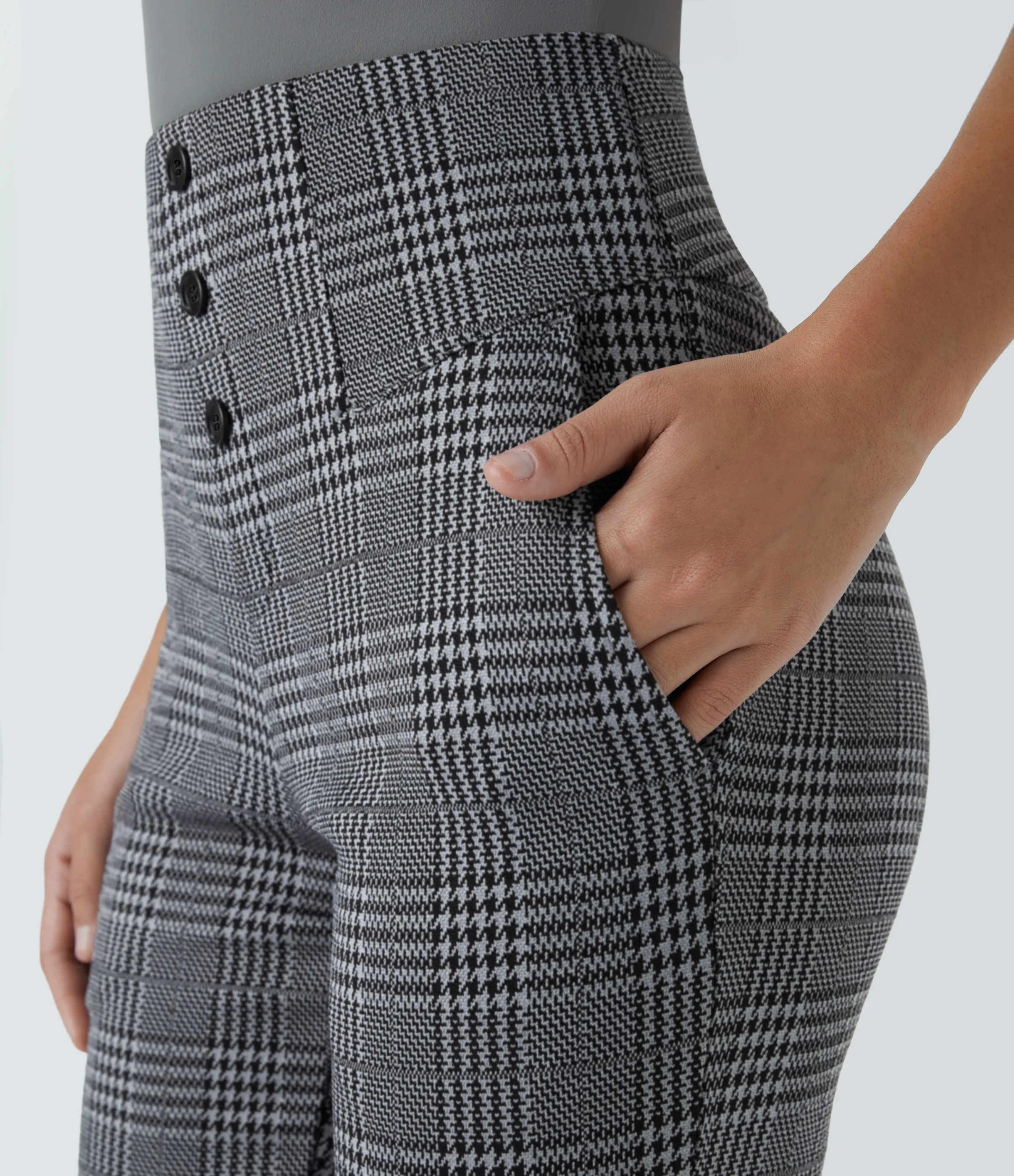 Halara Pantalón Halara Flex™ oficina ajustado pata gallo bolsillo lateral botón decorativo tiro alto - Dark Gray Plaid - XS(tall) sold by Halara product image thumbnail 5