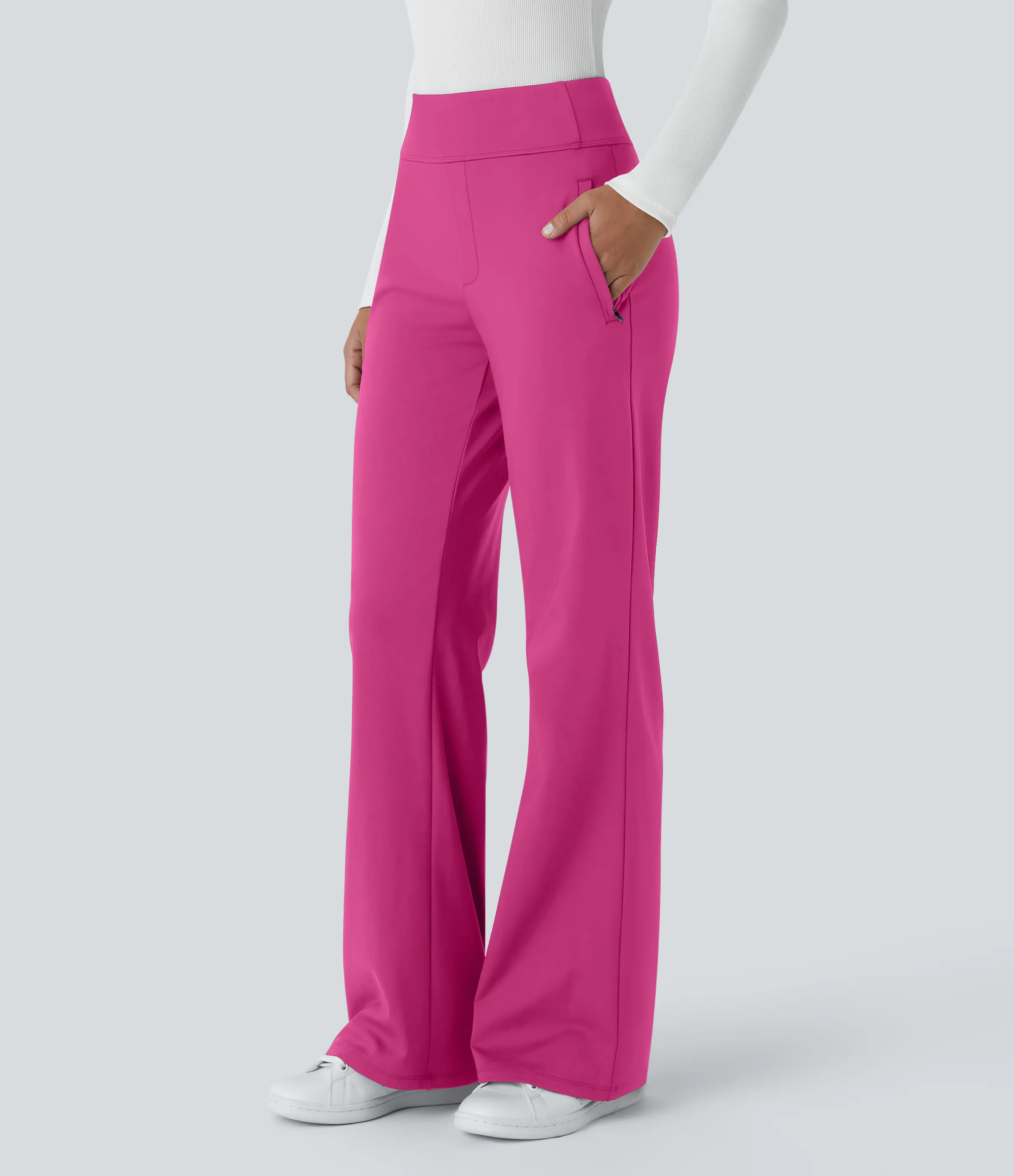 Halara Pantalón oficina acampanado bolsillo lateral tiro alto - Raspberry Rose - S(petite) sold by Halara product image thumbnail 2