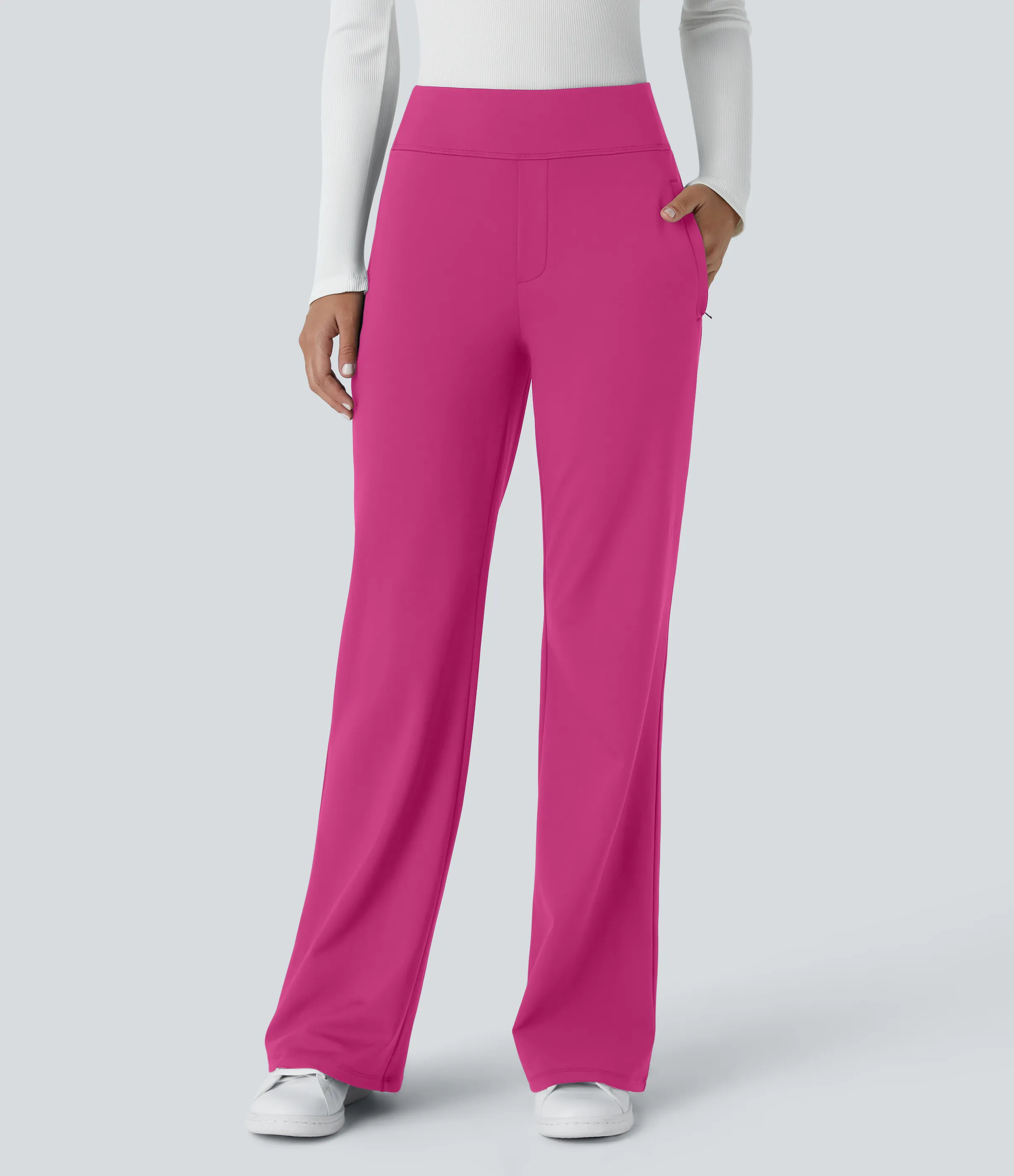 Halara Pantalón oficina acampanado bolsillo lateral tiro alto - Raspberry Rose - S(petite) sold by Halara product image thumbnail 4