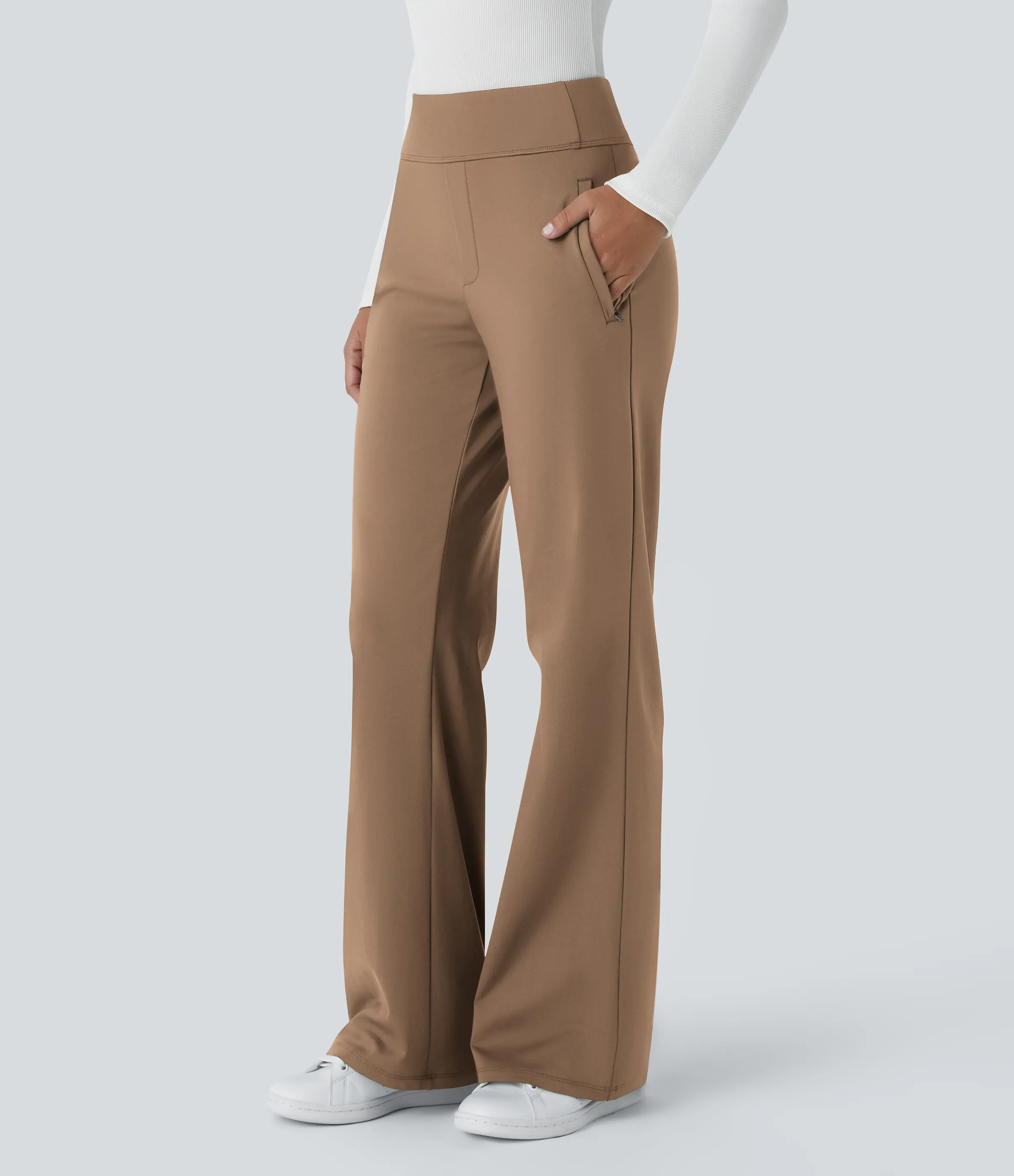 Halara Pantalón oficina acampanado bolsillo lateral tiro alto - Burro - XL(tall) sold by Halara