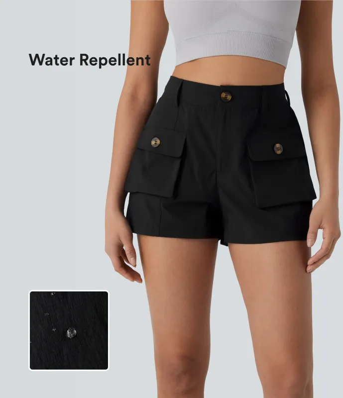 Halara Pantalón corto cargo senderismo múltiple bolsillo cierre botón tiro medio repelente agua ripstop - Black - XS made by Halara