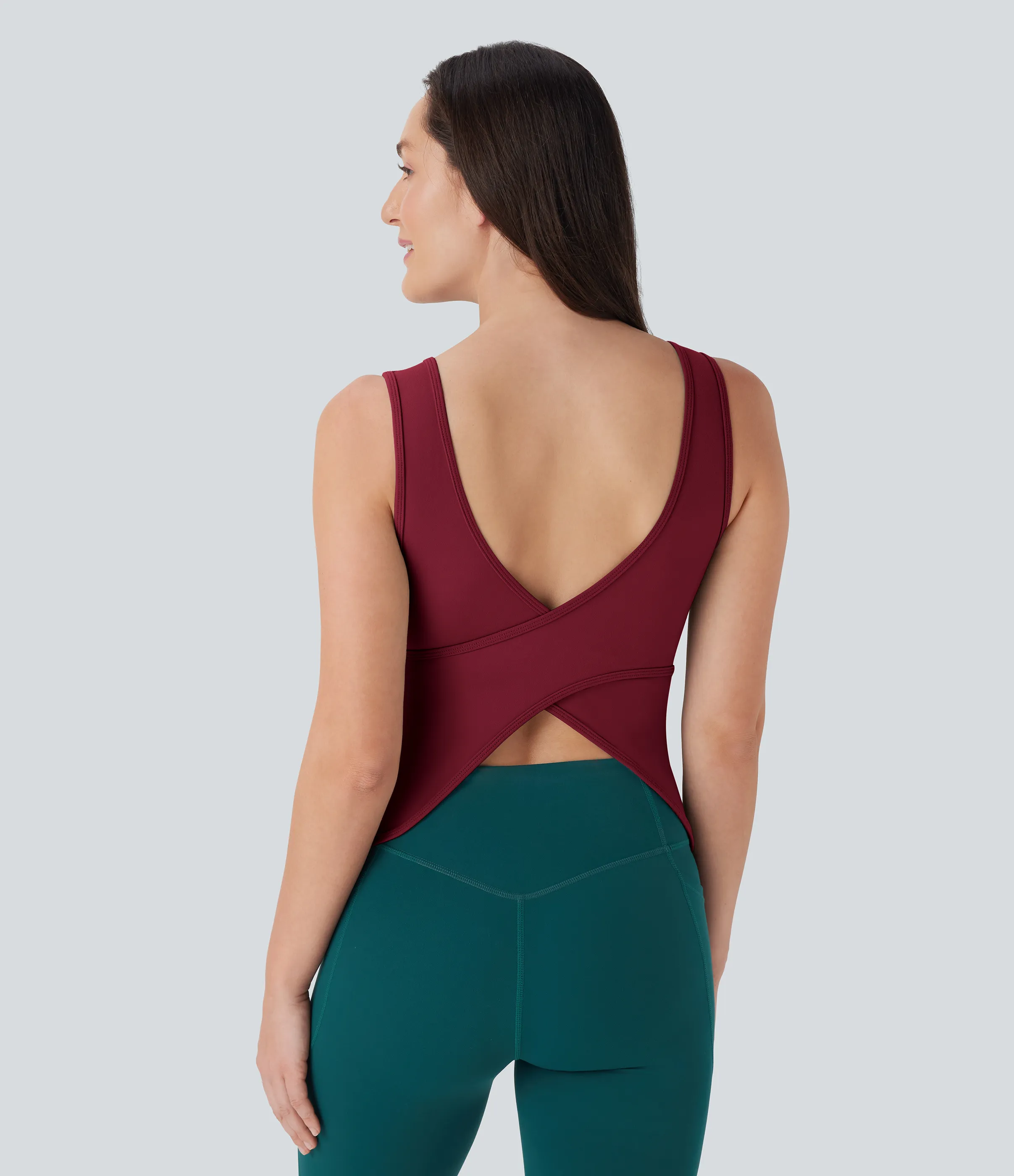 Halara Camiseta yoga cruzada cuello U sin espalda - más largo - Deep Wine - M(Long) sold by Halara product image thumbnail 2