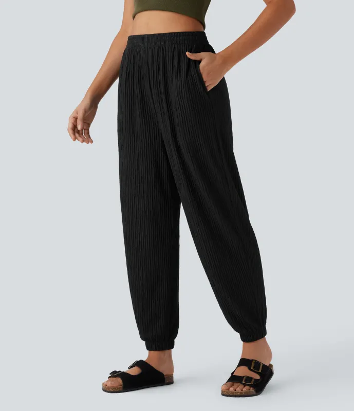 Halara Joggers casuales de tiro alto a rayas con bolsillos laterales - Black - XS(regular) made by Halara