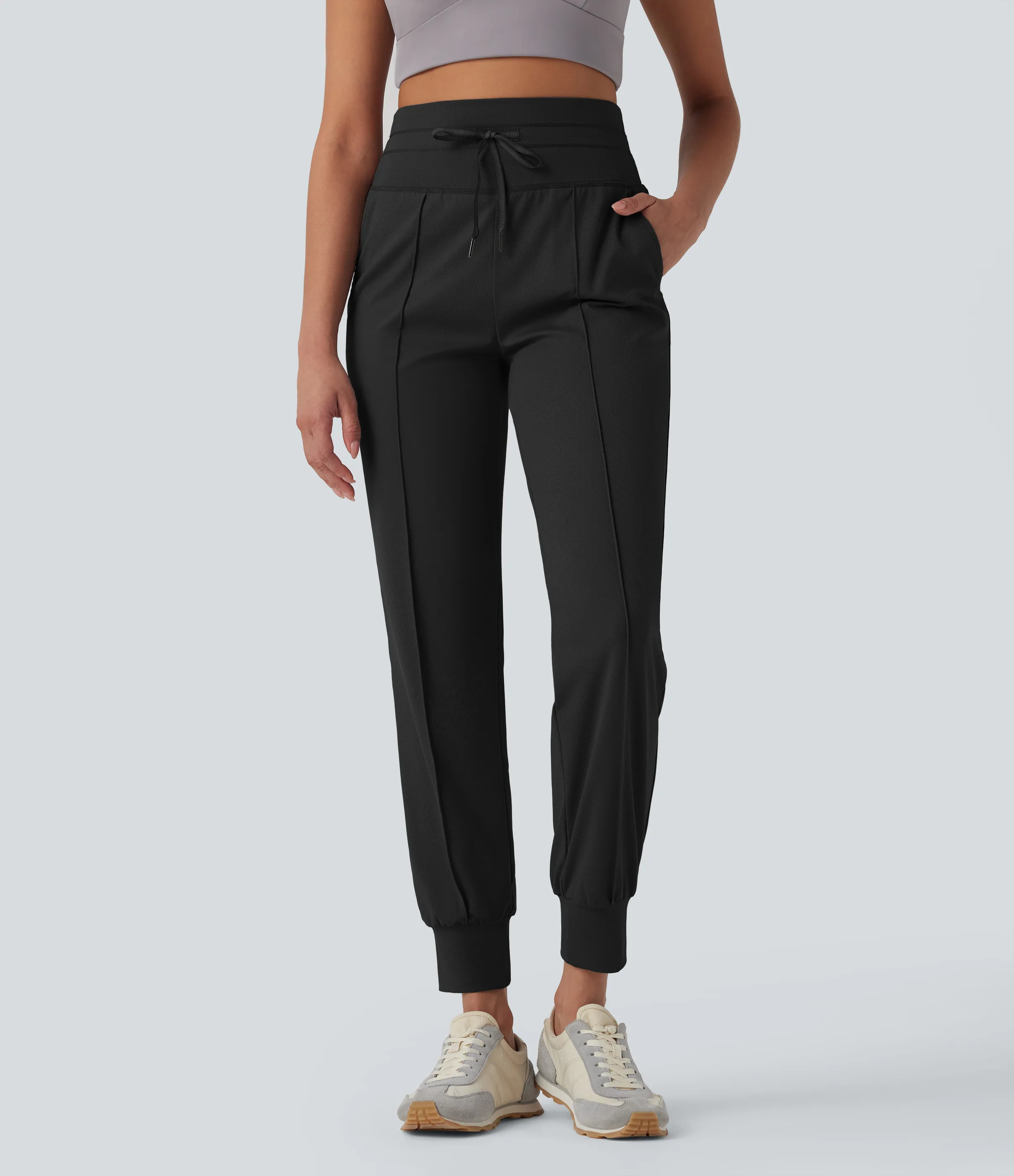 Halara Pantalones deportivos de yoga de tiro alto con cordón y secado rápido con bolsillos y protección UPF 40+ - Black - XS(regular) sold by Halara product image thumbnail 4