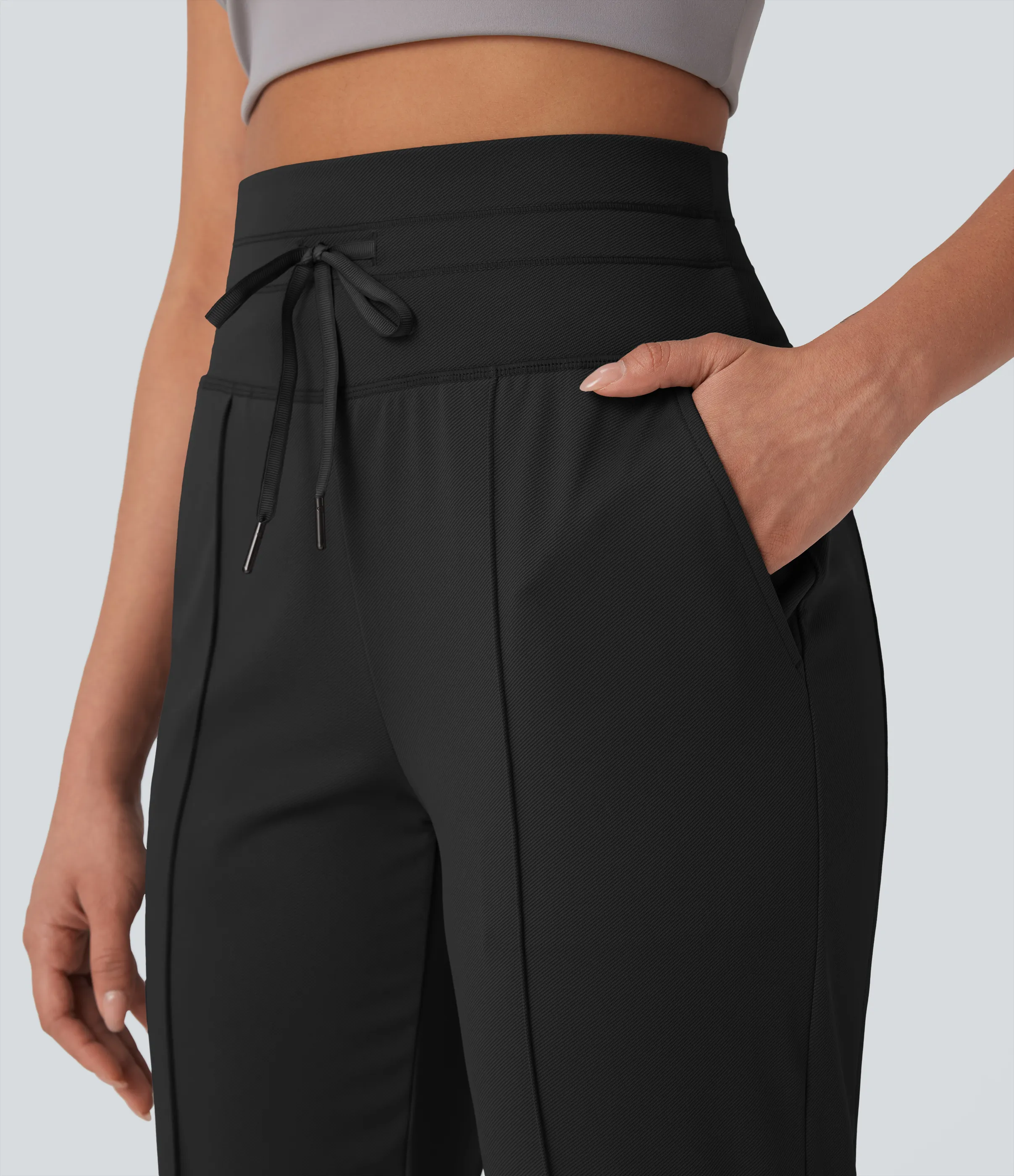 Halara Pantalones deportivos de yoga de tiro alto con cordón y secado rápido con bolsillos y protección UPF 40+ - Black - XS(regular) sold by Halara product image thumbnail 5