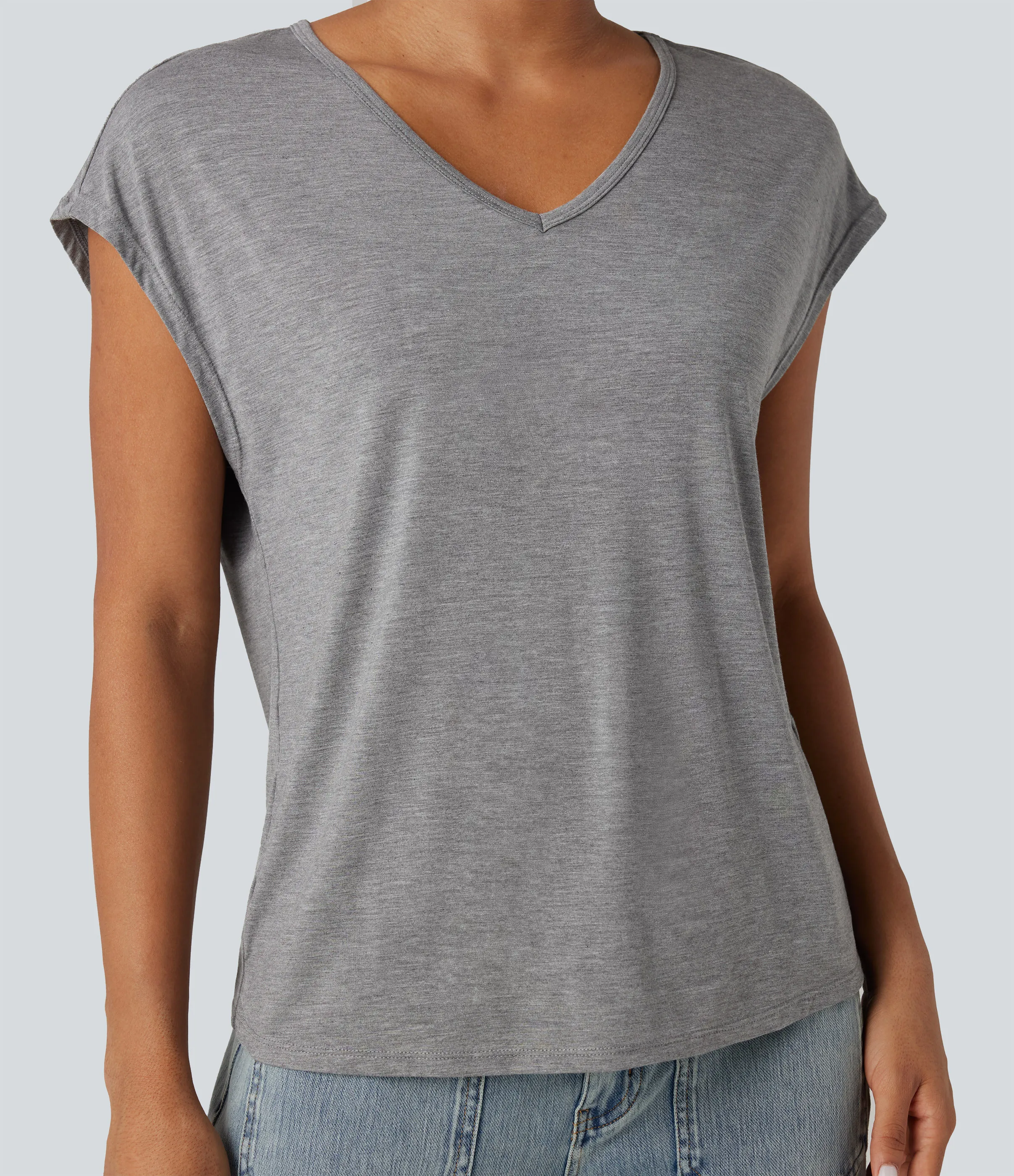 Halara Camiseta casual de manga corta con cuello en V - Fog Gray - XL sold by Halara product image thumbnail 5