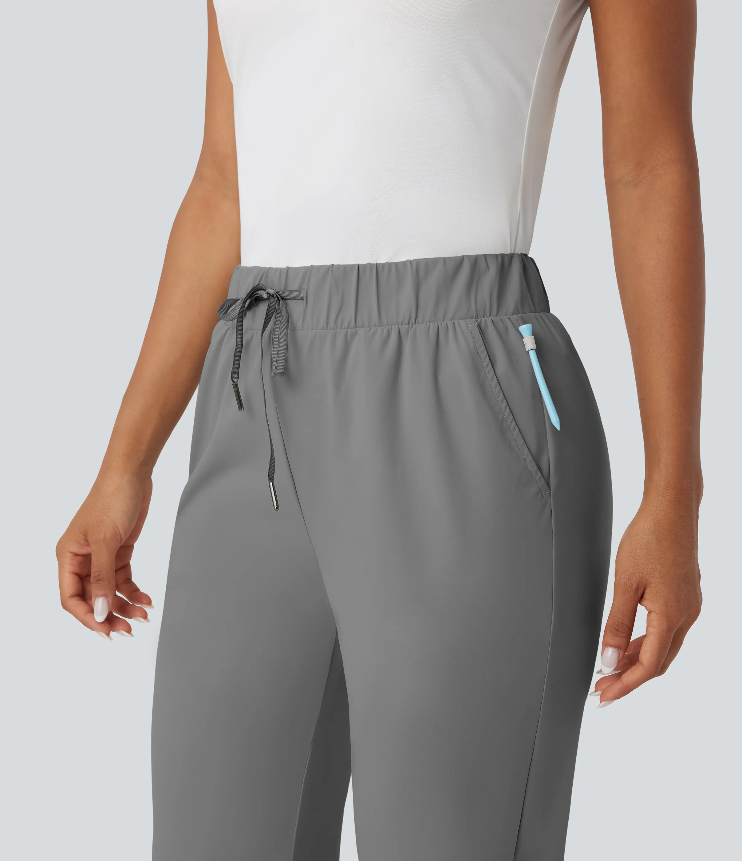 Halara Pantalones de golf ajustados con secado rápido de tiro alto con bolsillos, cordón y bolsillo para tee de golf - Steel Gray - M(regular) sold by Halara product image thumbnail 5