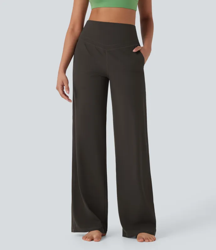 Halara Pantalones de yoga Halara UltraSculpt™ moldeadores de tiro alto con control de abdomen y pierna recta con bolsillos - Hazelnut Black - M(petite) made by Halara