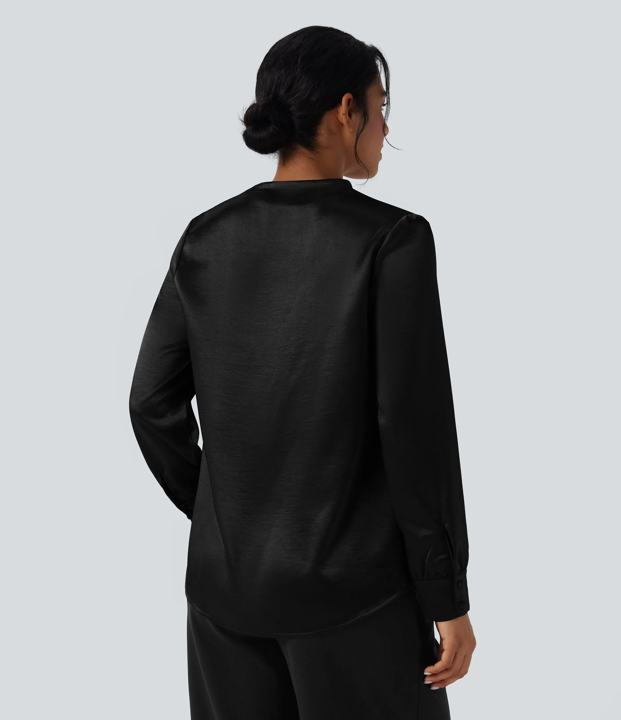Halara Blusa de oficina de satén de manga larga con cuello en V - Black - L sold by Halara product image thumbnail 3