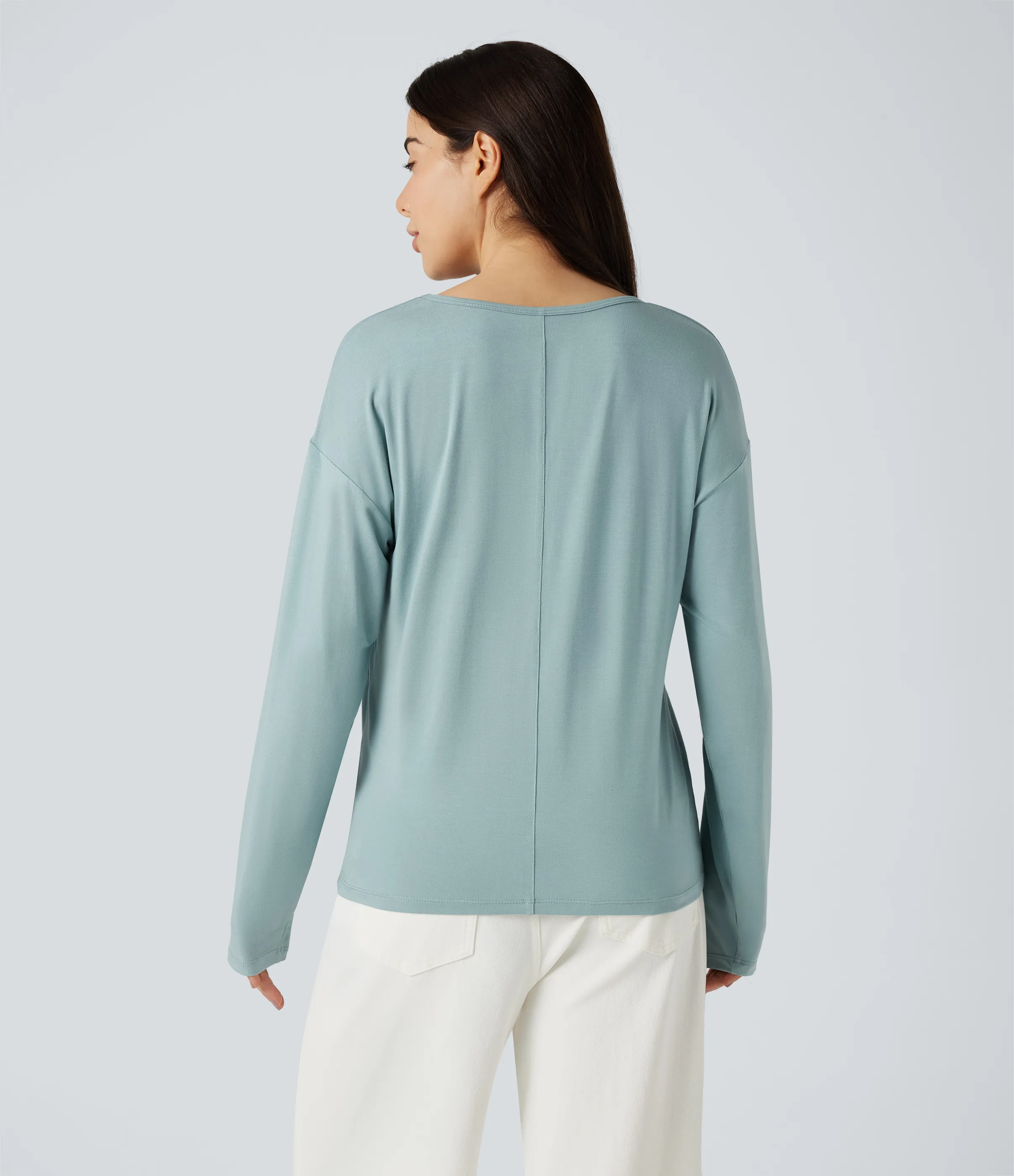 Halara Top casual de manga larga con cuello en V - Oil Blue - M sold by Halara product image thumbnail 3