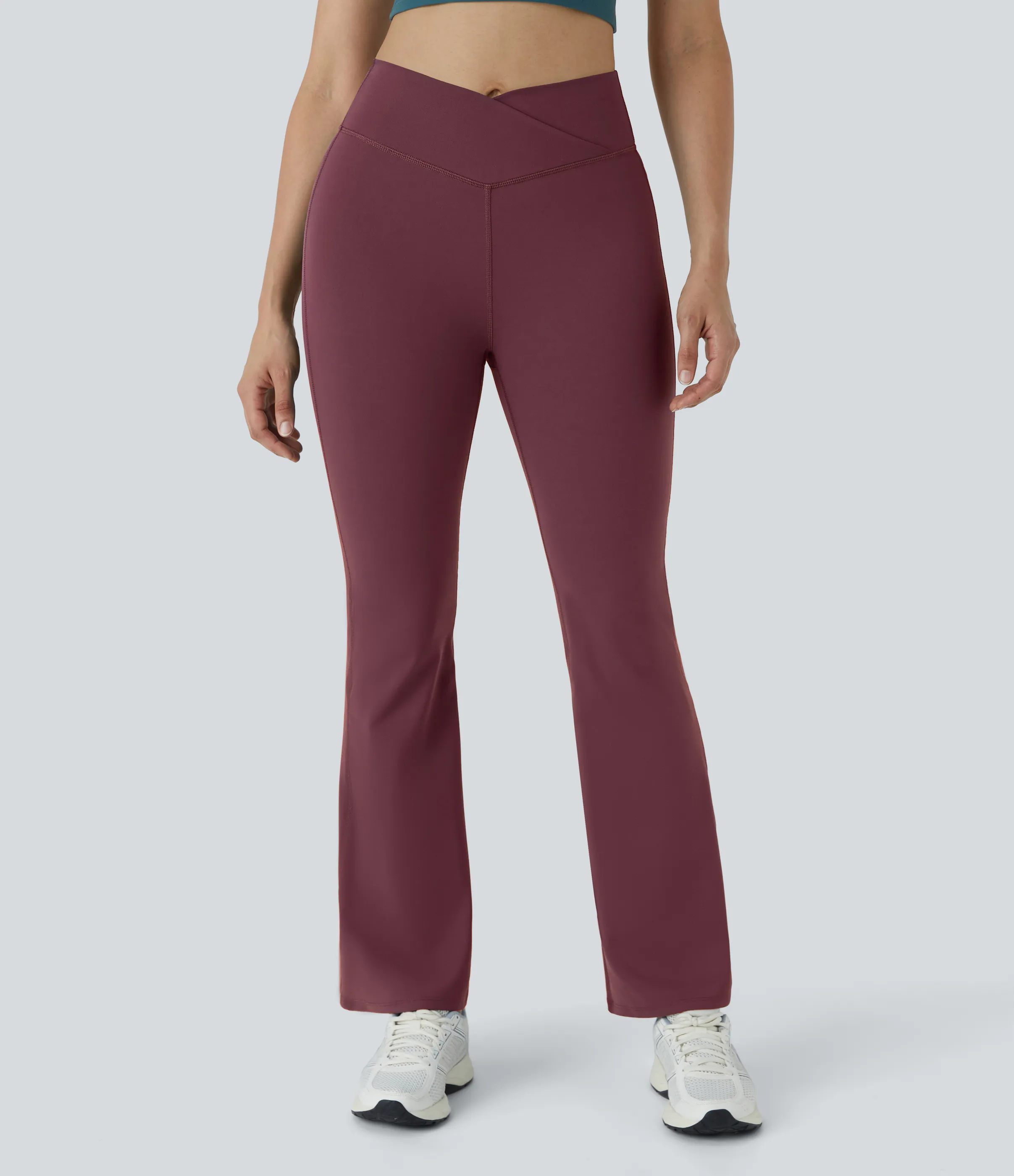 Halara Leggings yoga acampanado cruzado tiro alto - Red Mahogany - L(petite) sold by Halara product image thumbnail 4