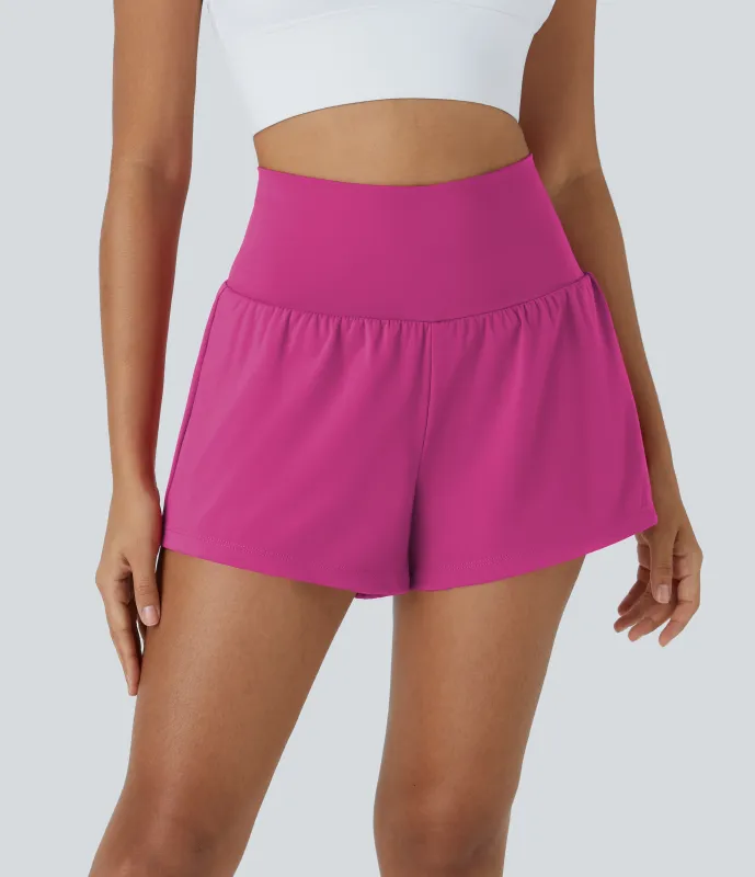 Halara Pantalón corto yoga 2 en 1 tiro alto bolsillo trasero lateral oculto 7.5cm - Fuchsia Fedora - M made by Halara