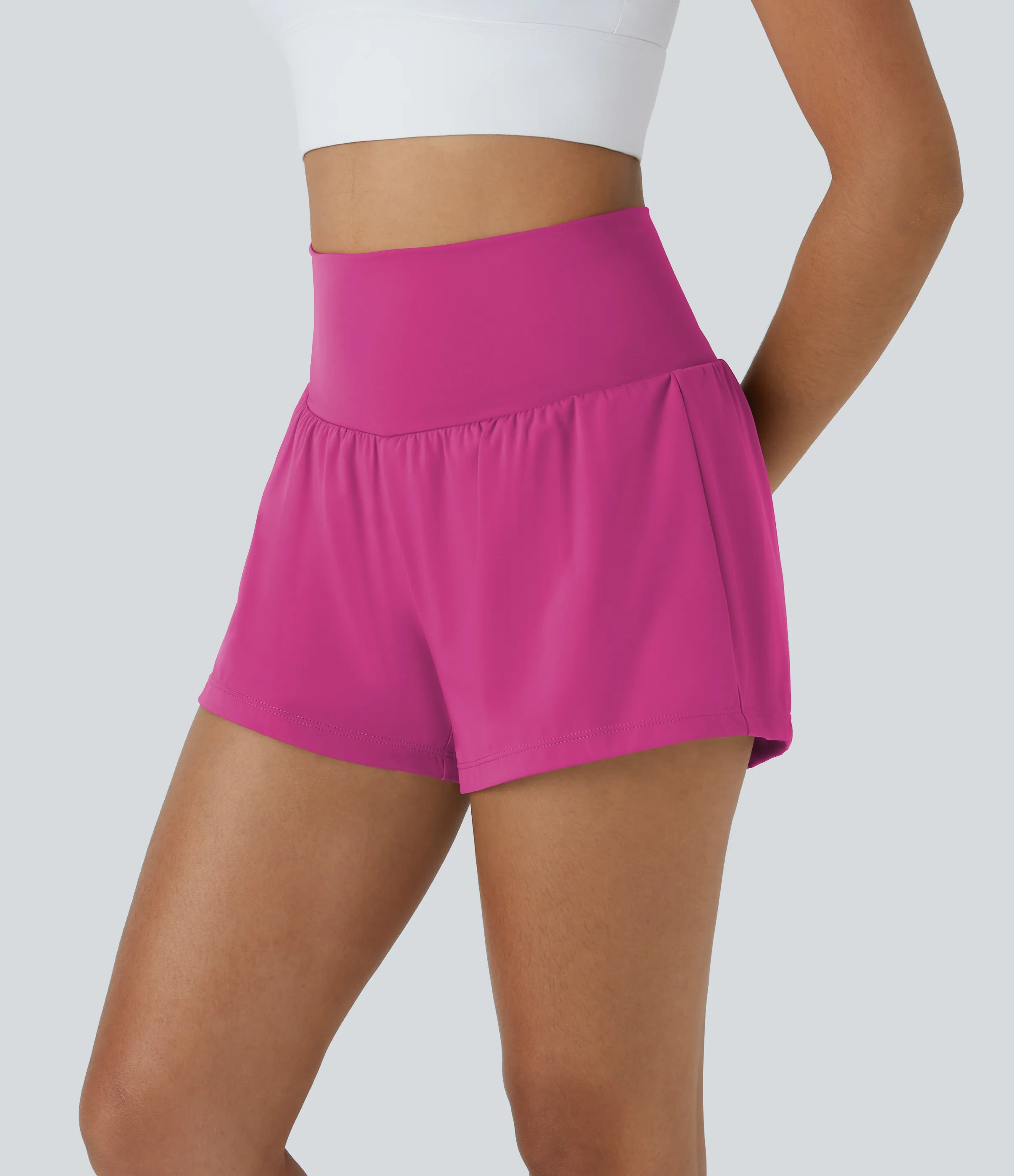 Halara Pantalón corto yoga 2 en 1 tiro alto bolsillo trasero lateral oculto 7.5cm - Fuchsia Fedora - M sold by Halara product image thumbnail 4