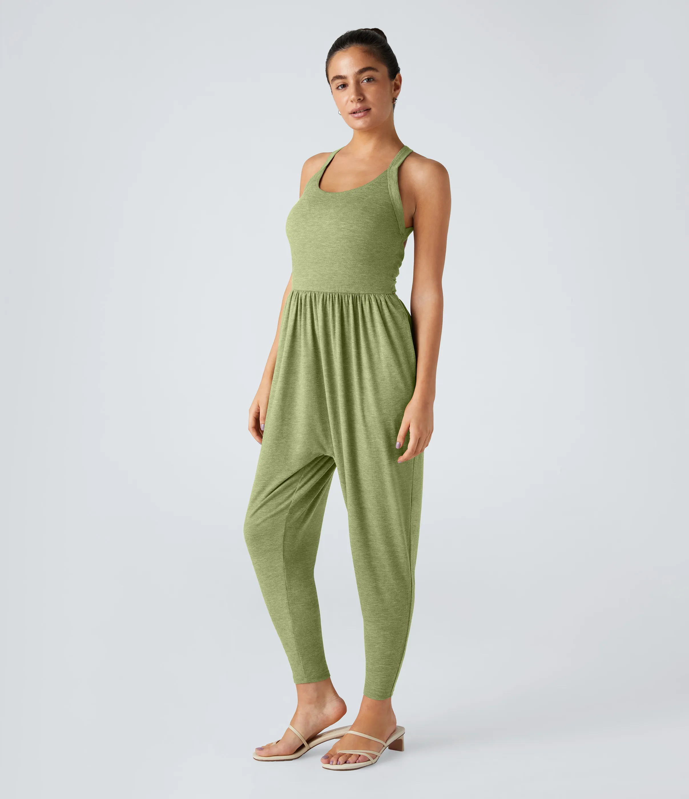 Halara Mono harén bolsillo lateral cuello U torcido sin espalda - Spring Green Floral Yarn - L(regular) sold by Halara product image thumbnail 4