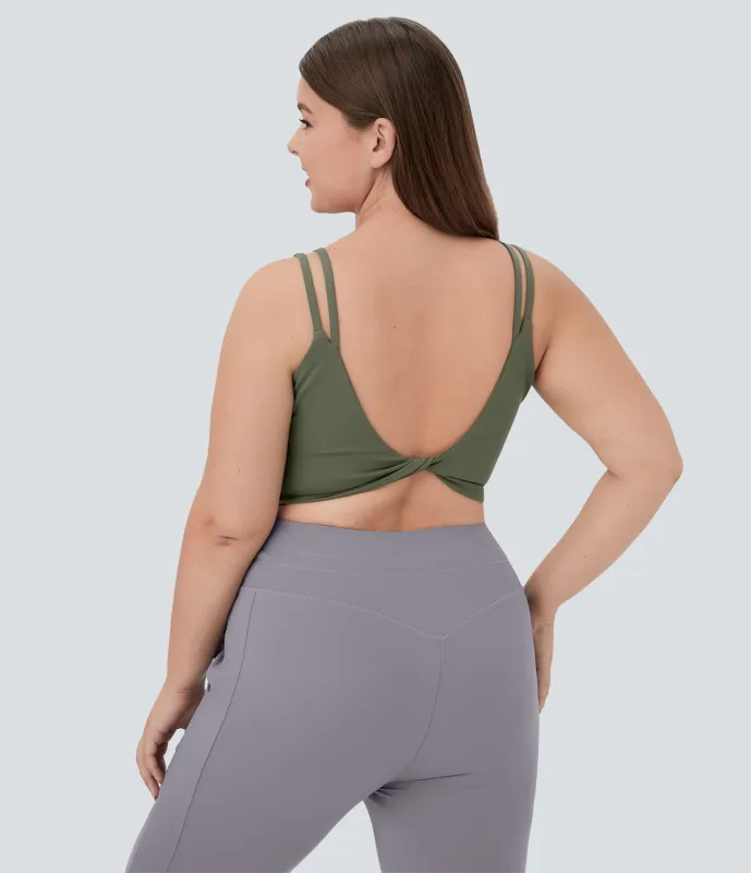 Halara Tank Top sin mangas recortado talla plus entrenamiento retorcido espalda descubierta tirante doble - Wild Grass Green - 1X made by Halara