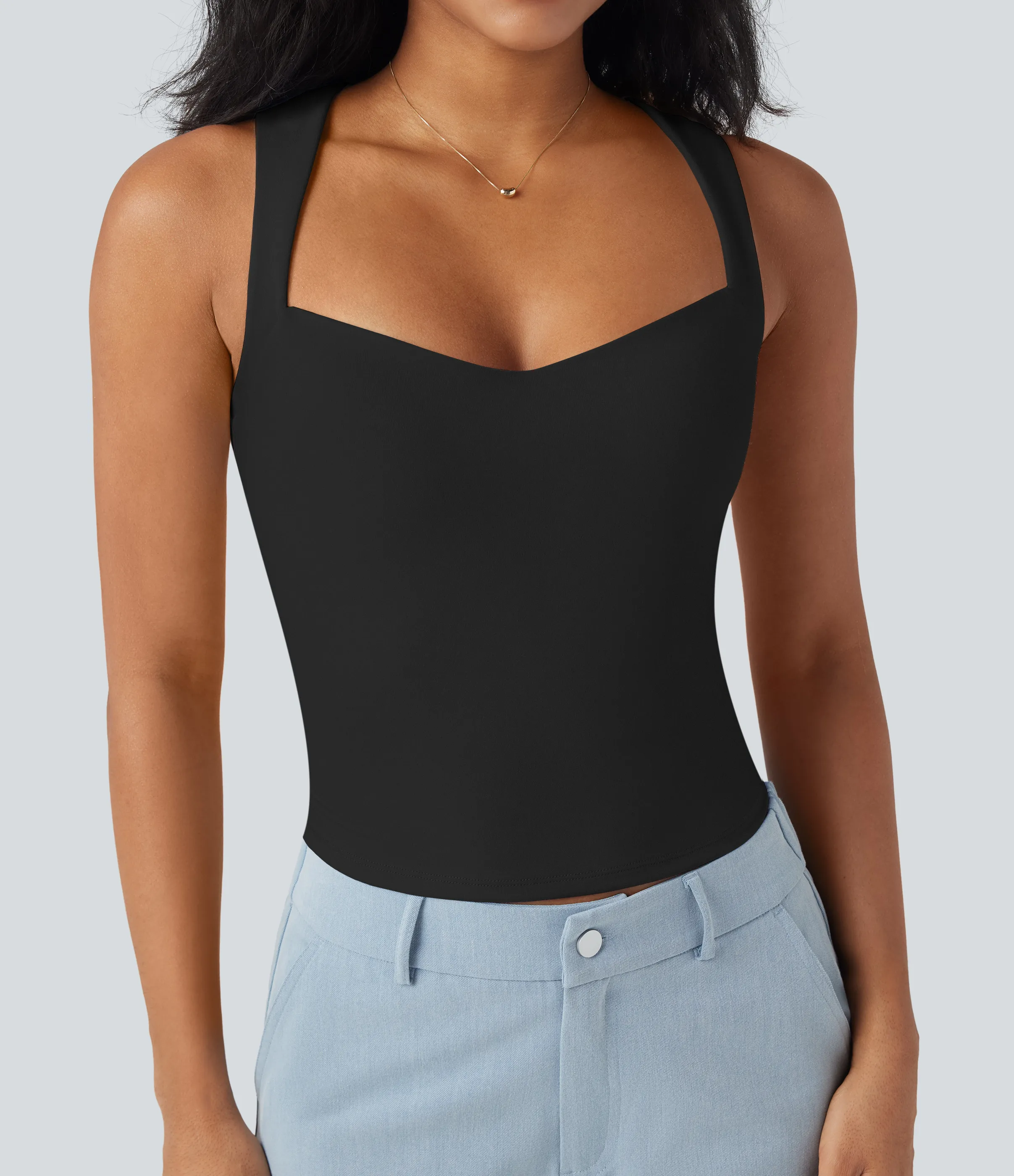 Halara Camiseta sin mangas casual ajustada con cuello de corazón - Black - S sold by Halara product image thumbnail 2
