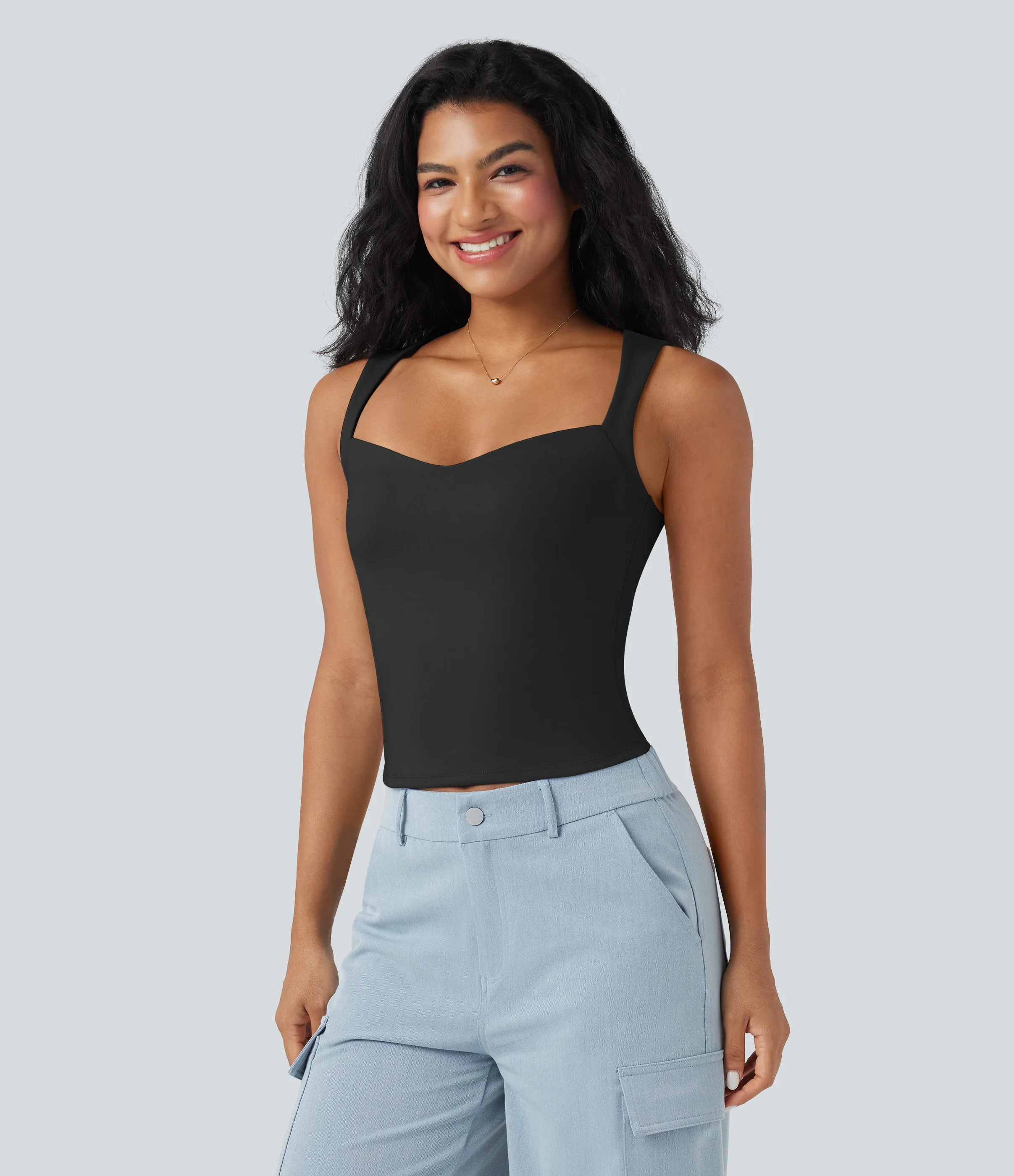 Halara Camiseta sin mangas casual ajustada con cuello de corazón - Black - S sold by Halara product image thumbnail 4