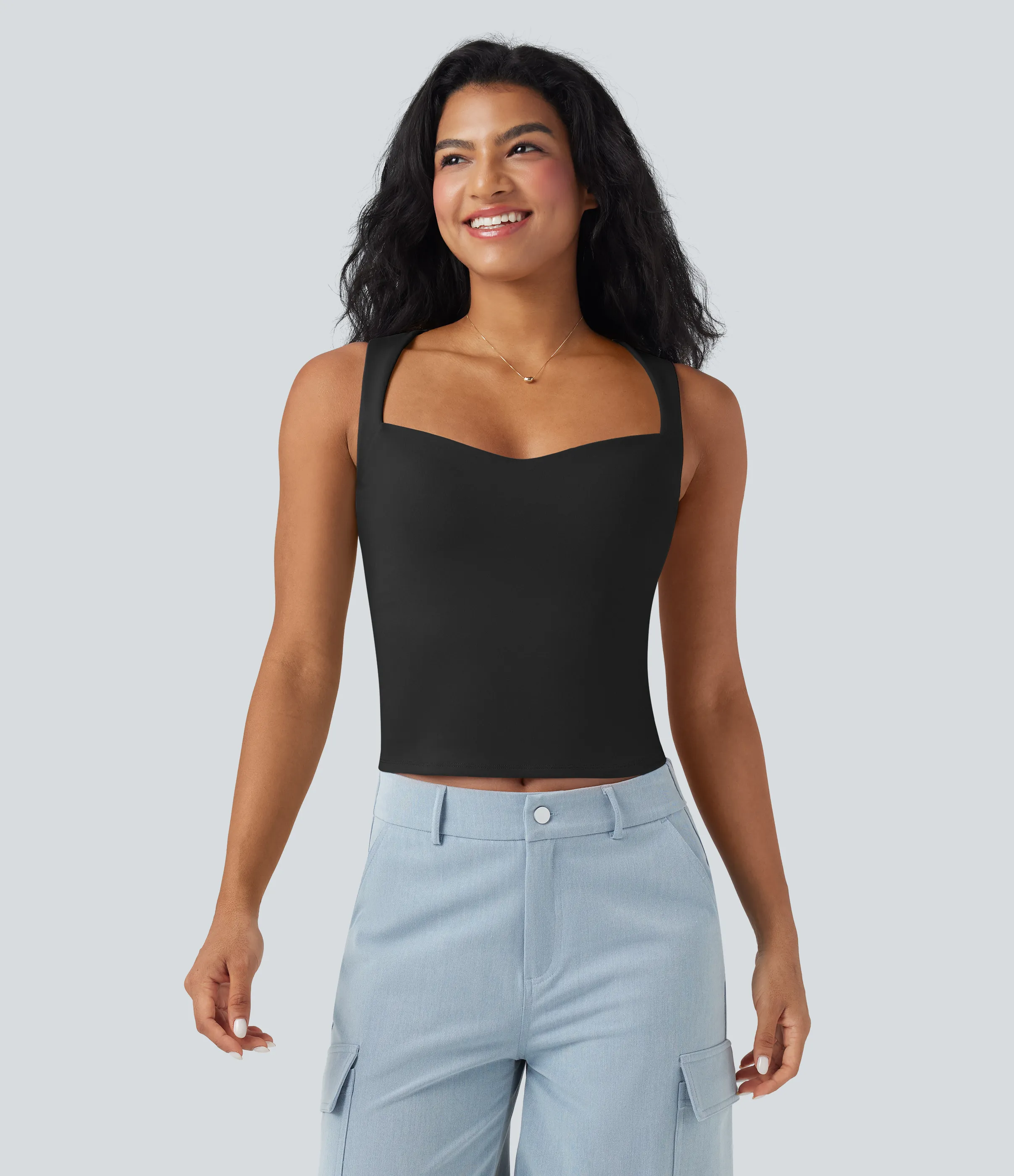 Halara Camiseta sin mangas casual ajustada con cuello de corazón - Black - S sold by Halara product image thumbnail 5