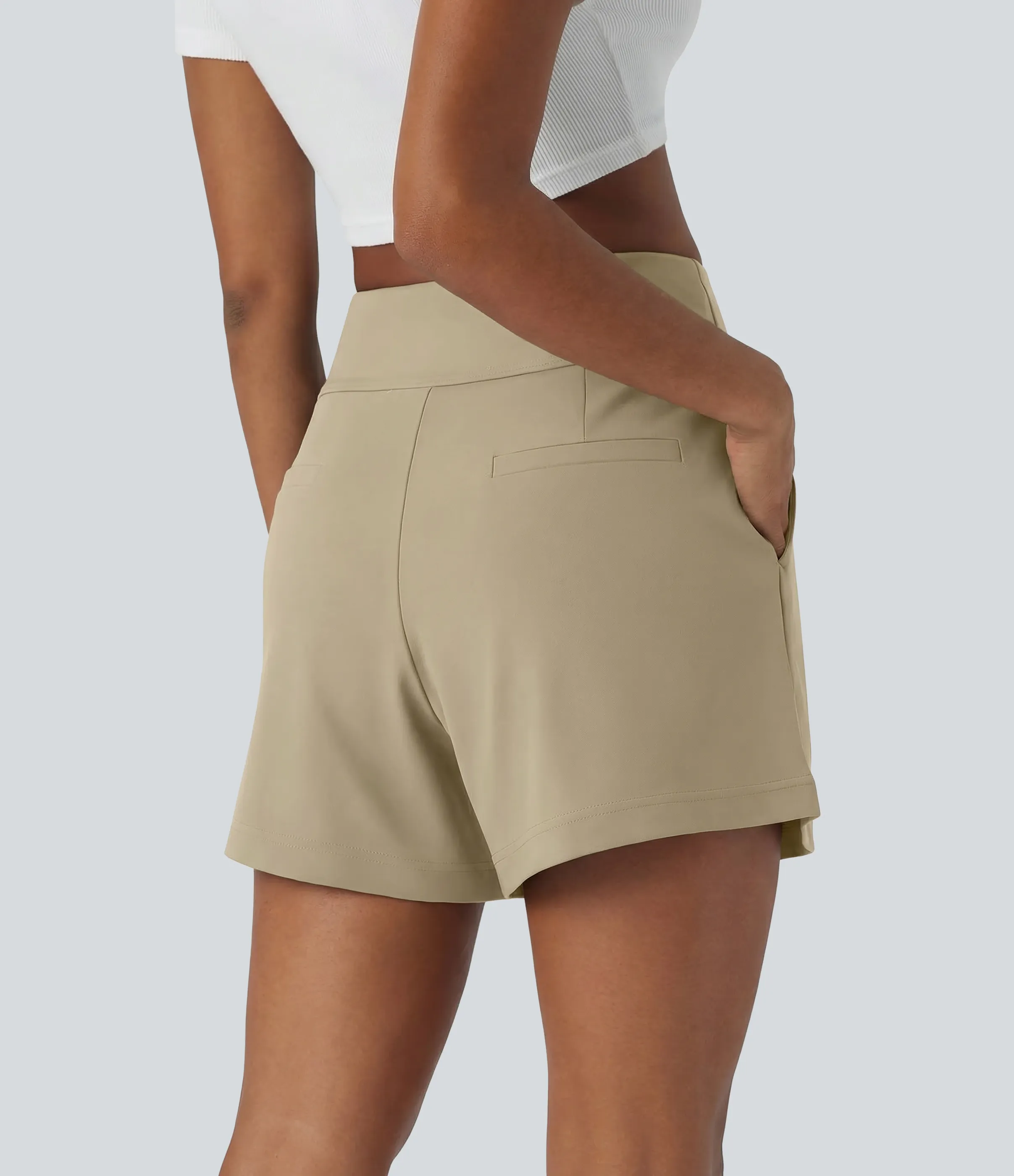 Halara Pantalón oficina pierna ancha bolsillo lateral plisado tiro alto - Fields of Rye - L sold by Halara product image thumbnail 3