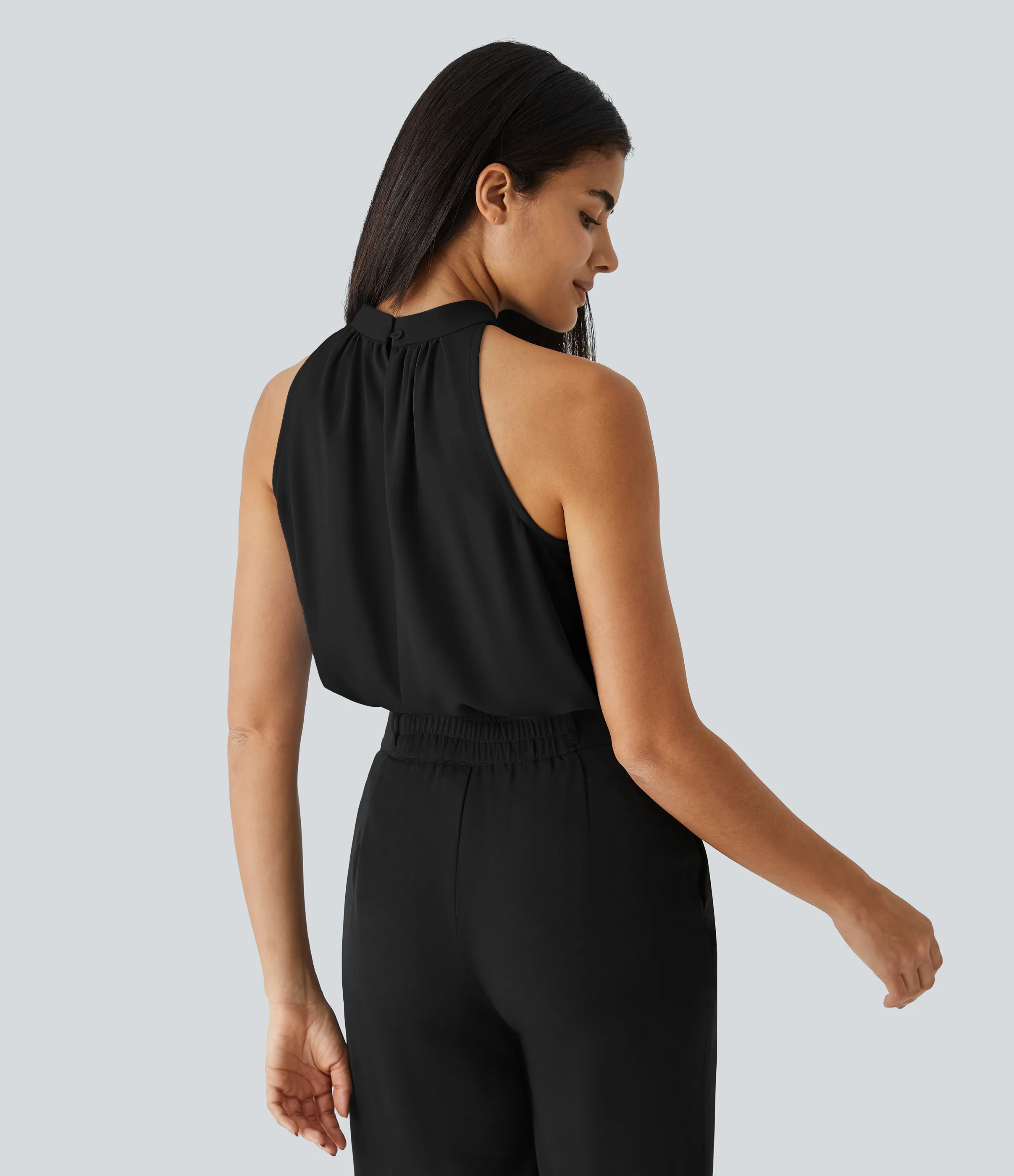Halara Blusa oficina dobladillo curvado sin manga plisada abertura espalda halter - Black - S sold by Halara product image thumbnail 3
