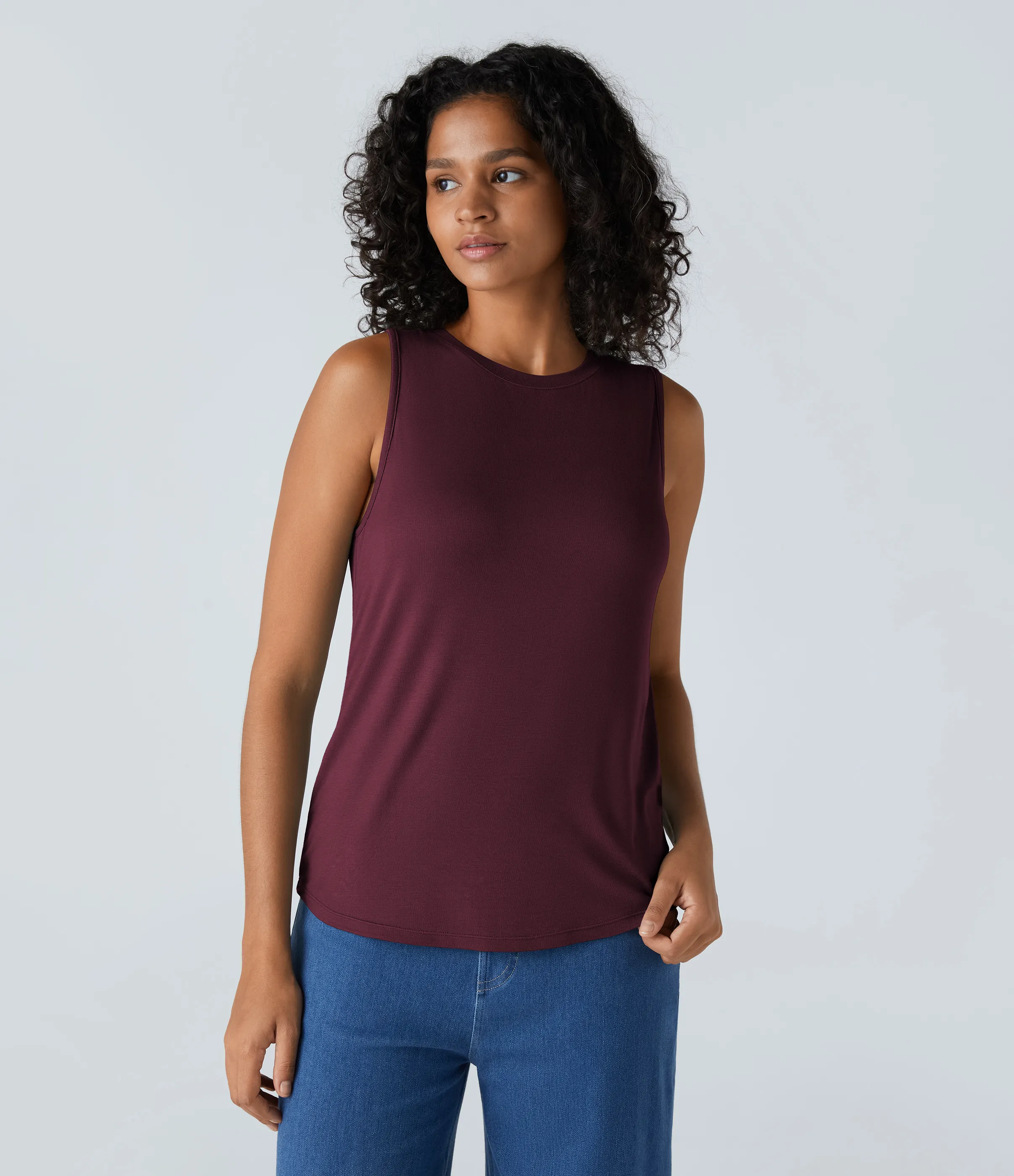 Halara Camiseta sin mangas básica cuello redondo acanalado - Maroon Banner - S sold by Halara product image thumbnail 4