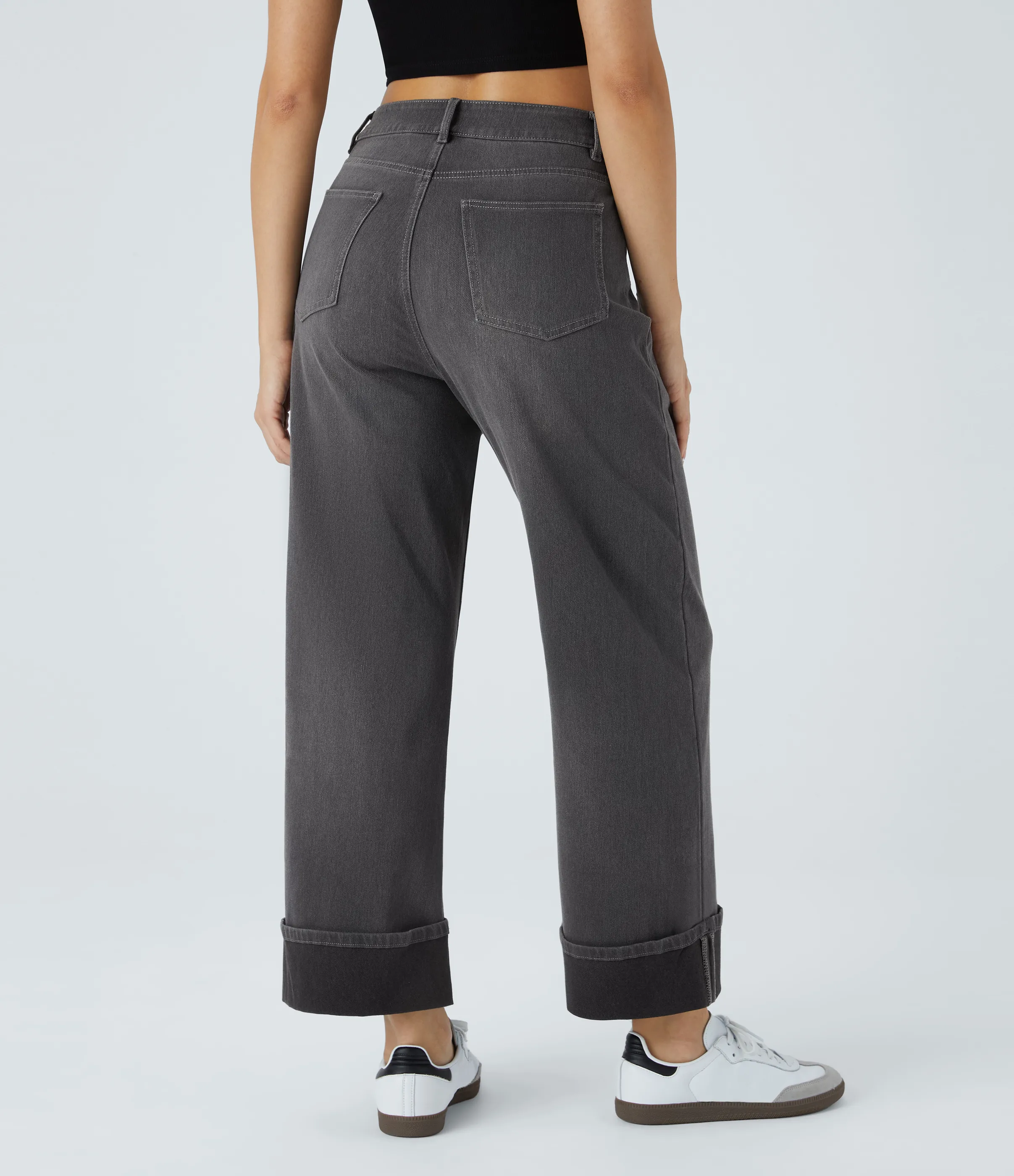 Halara Jeans casuales anchos elásticos Halara Flex™ lavados de tiro alto con varios bolsillos y dobladillo enrollado - Bright gray denim - XL(regular) sold by Halara product image thumbnail 3