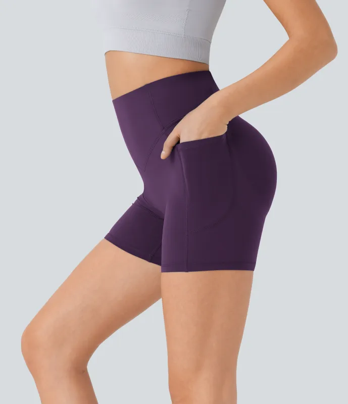 Halara Pantalón corto SoCinched UltraSculpt ciclista tiro alto realce glúteo bolsillo lateral entrenamiento 12.5cm - Blackberry Cordial - L made by Halara