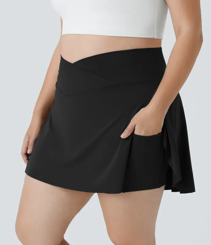 Halara Falda Softlyzero™ Airy tenis talla grande 2 en 1 tacto fresco bolsillo lateral cruzado Everyday-Lucid - Black - 1X made by Halara