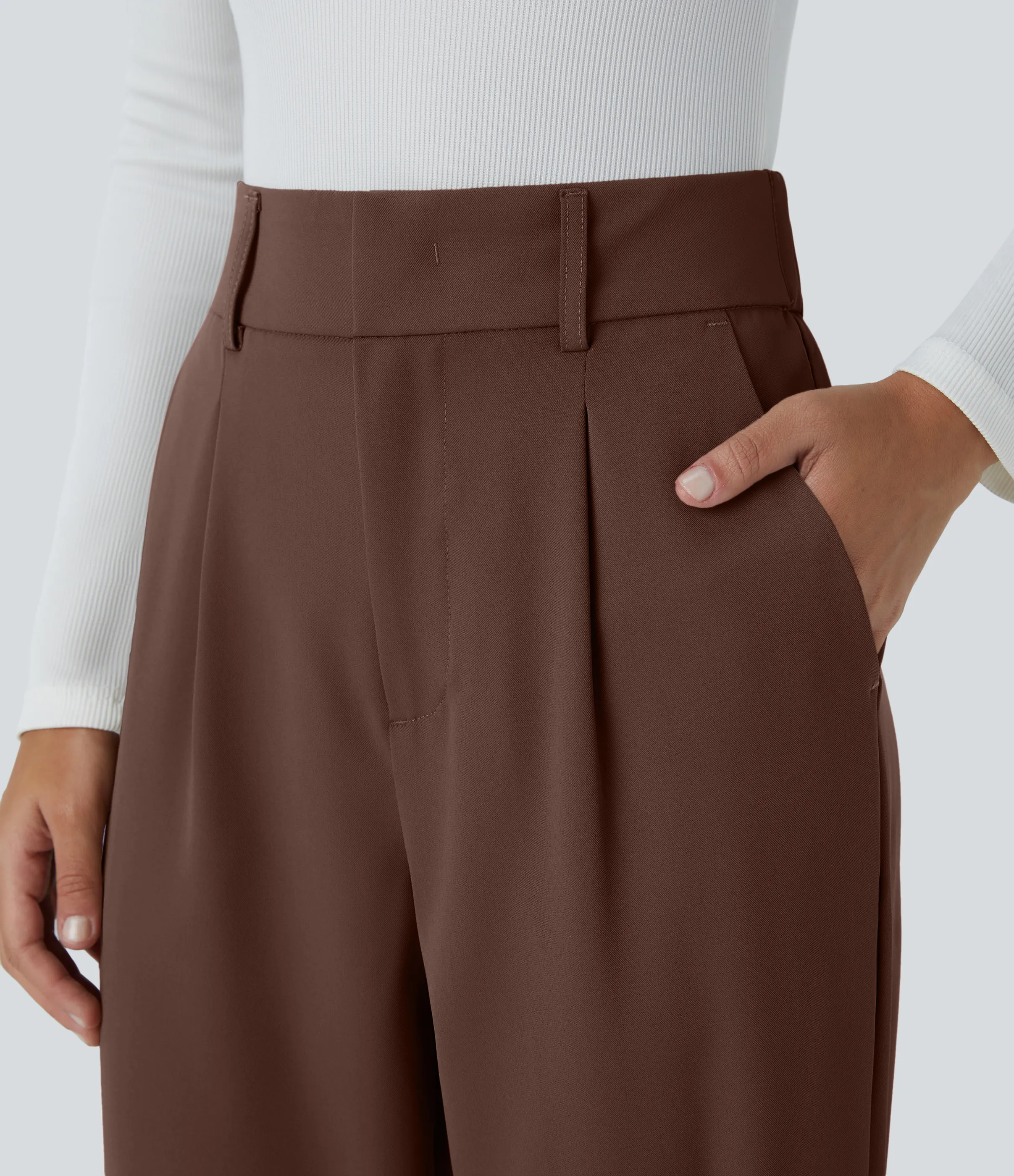 Halara Pantalón oficina ajustado tiro alto bolsillo lateral - Rocky Road - XS(petite) sold by Halara product image thumbnail 5