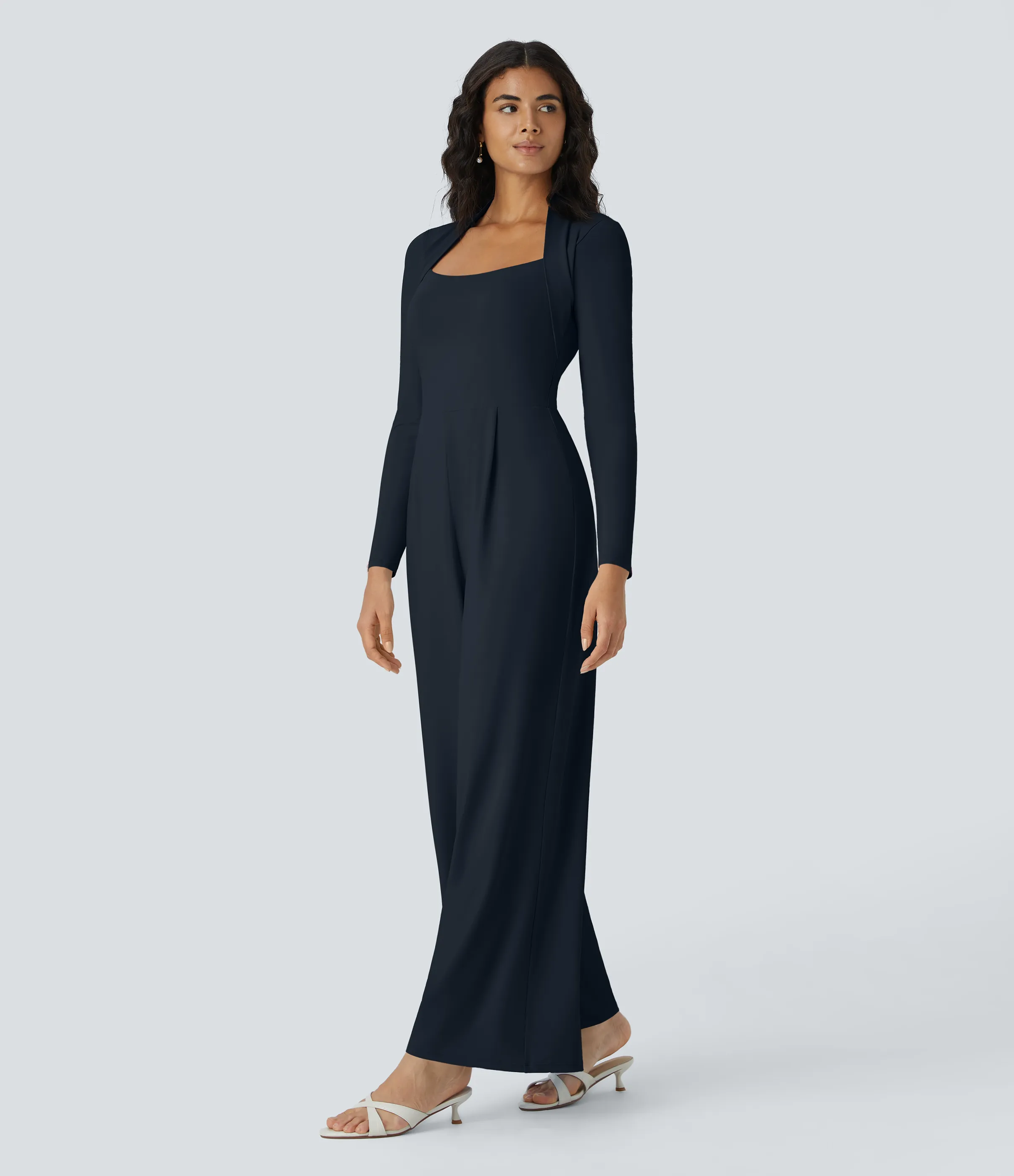 Halara Mono dama honor invitada boda pierna ancha manga larga - Dark Sapphire - S(regular) sold by Halara product image thumbnail 4