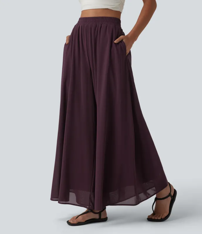 Halara Pantalón pierna ancha superposición malla bolsillo lateral tiro alto - Evening Red - XS(regular) made by Halara