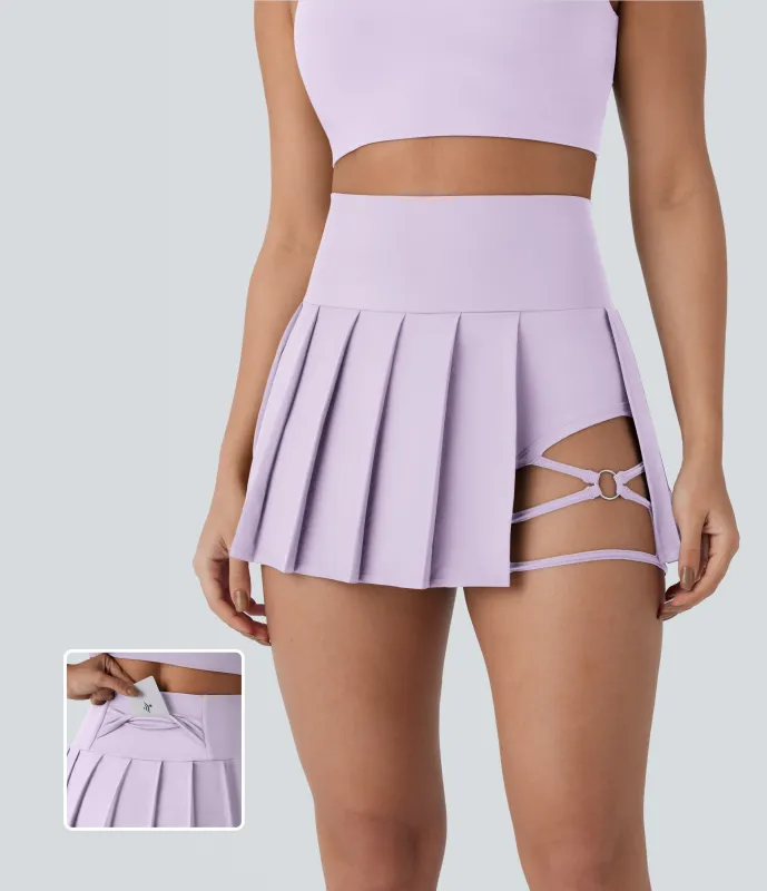 Halara Minifalda de baile plisada Breezeful™ 2 en 1 de tiro alto con bolsillos laterales y traseros, dobladillo asimétrico y secado rápido - Leisurely Lavender - L(regular) made by Halara