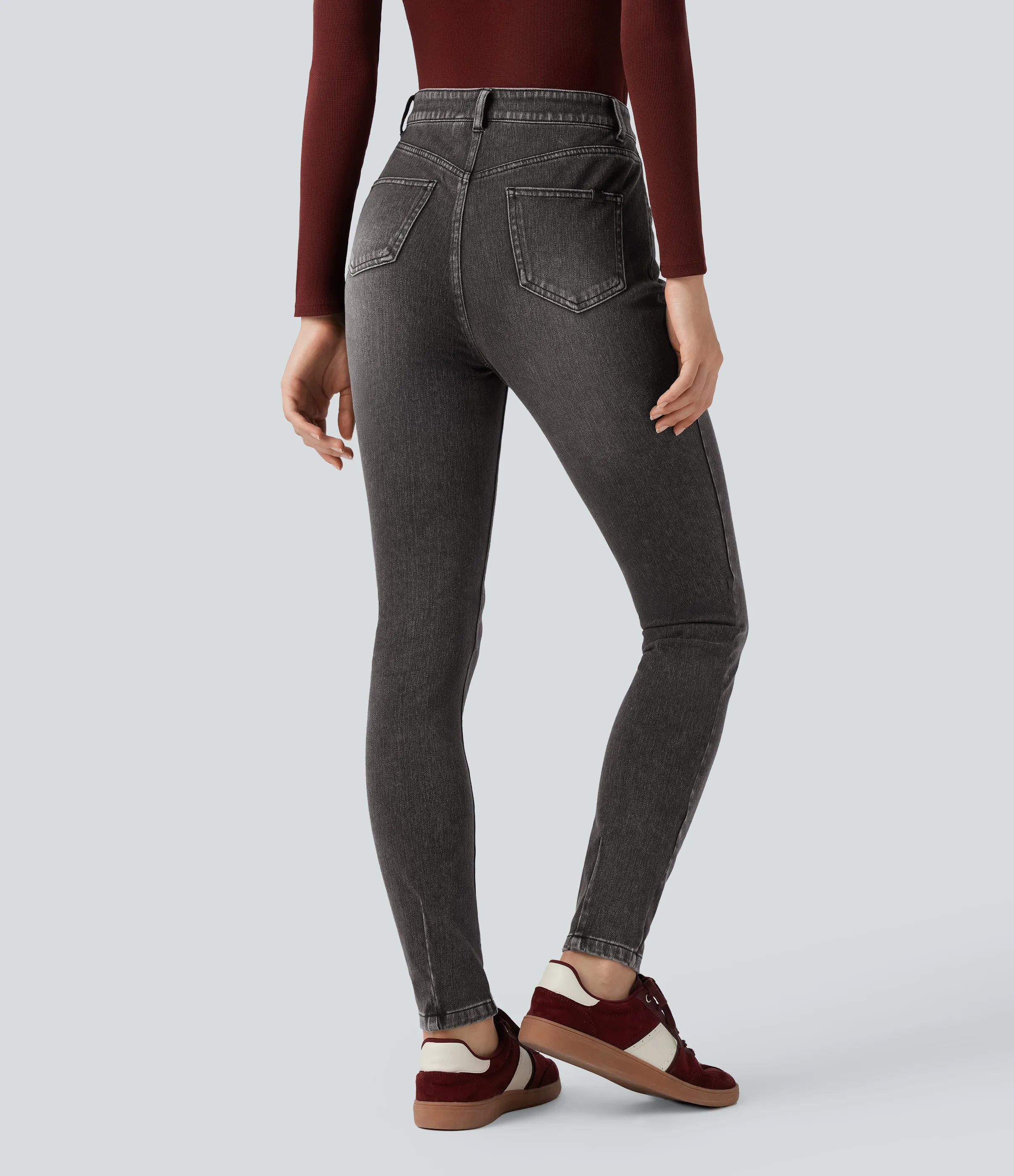 Halara Jeans ajustados casuales Halara Flex™ de tiro alto con bolsillos - Poppy Seed Denim - XS(petite) sold by Halara product image thumbnail 3