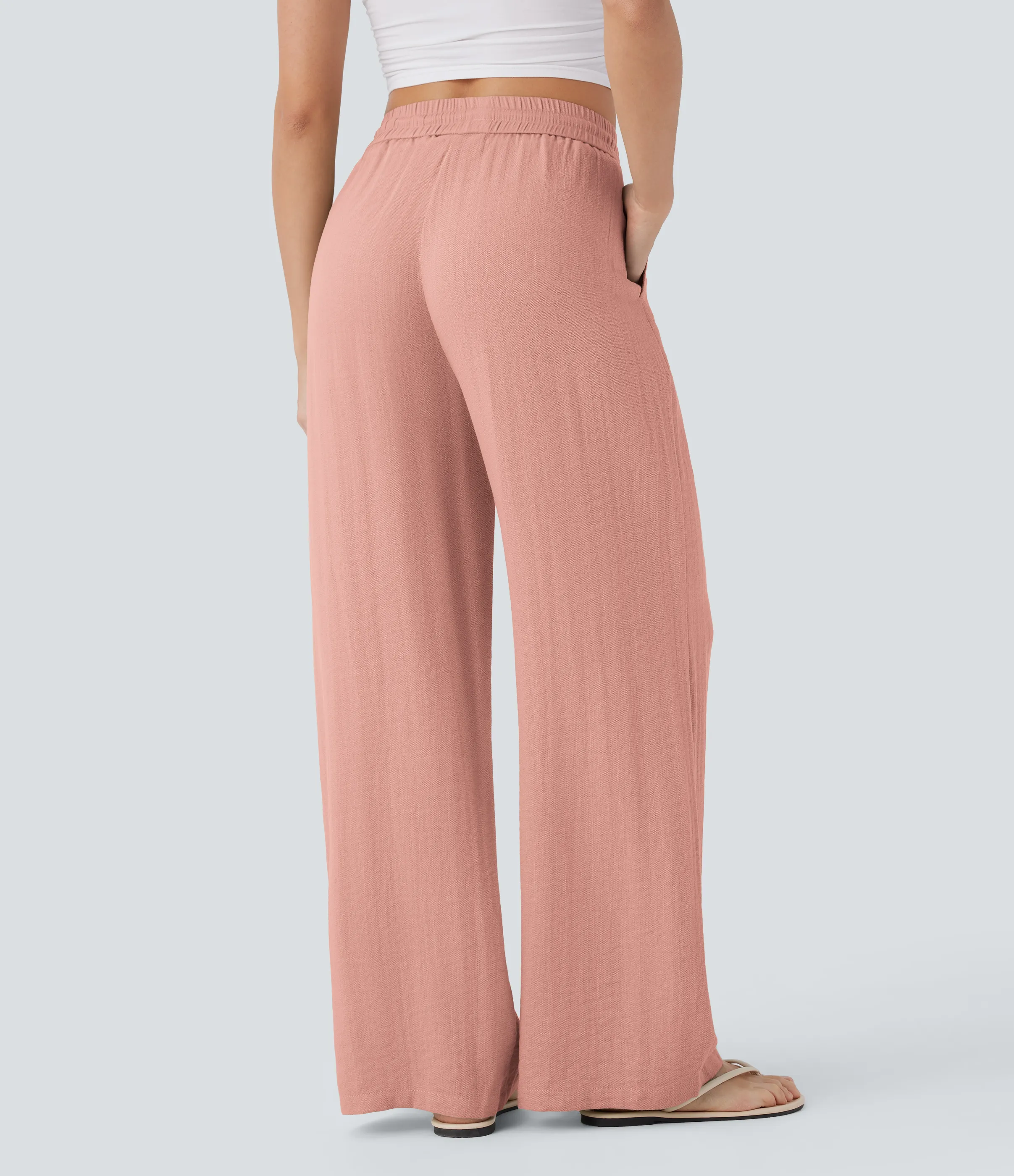 Halara Pantalón lino tiro alto cordón ajustable bolsillo lateral pierna ancha - Mineral Red - XS(regular) sold by Halara product image thumbnail 3