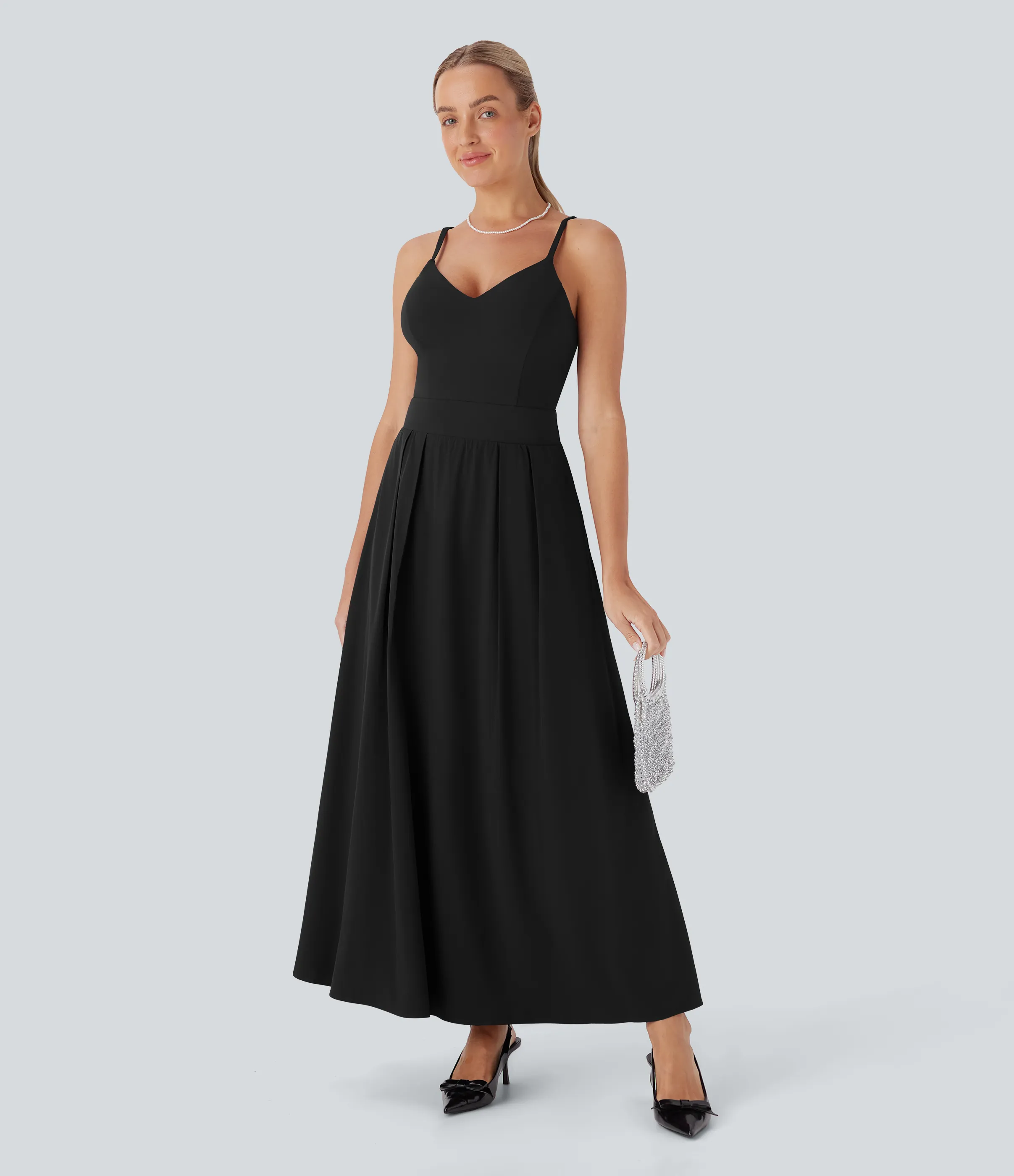 Halara Vestido largo fluido Breezeful™ de secado rápido con bolsillos laterales y espalda descubierta para dama de honor e invitada de boda - Black - XL sold by Halara product image thumbnail 2