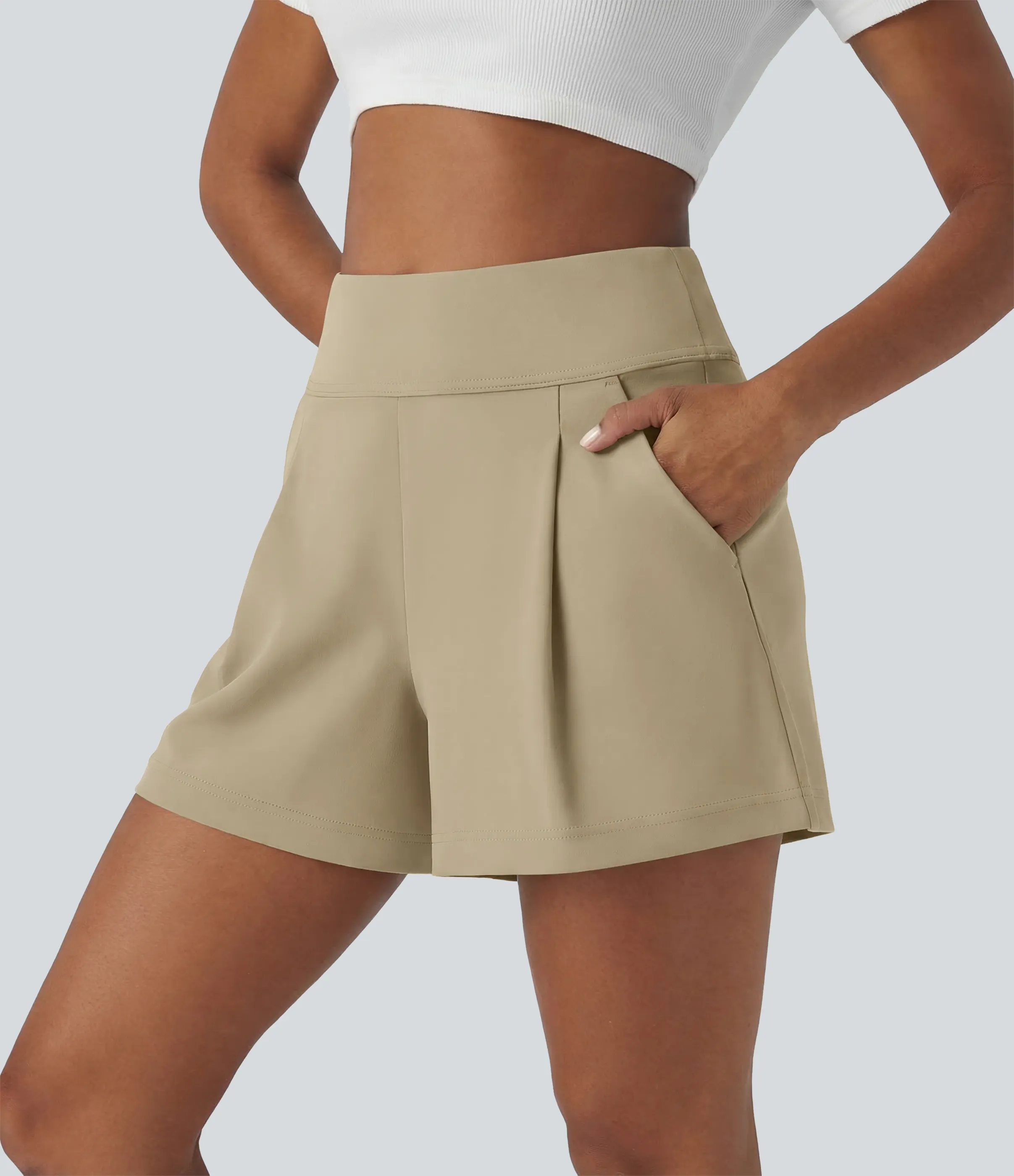 Halara Pantalón oficina pierna ancha bolsillo lateral plisado tiro alto - Fields of Rye - XS sold by Halara product image thumbnail 4