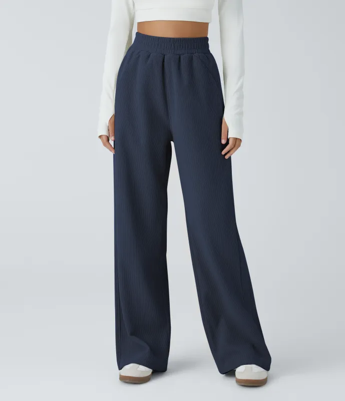 Halara Pantalón pana tiro alto bolsillo lateral pierna recta - Mood Indigo - XL(tall) made by Halara